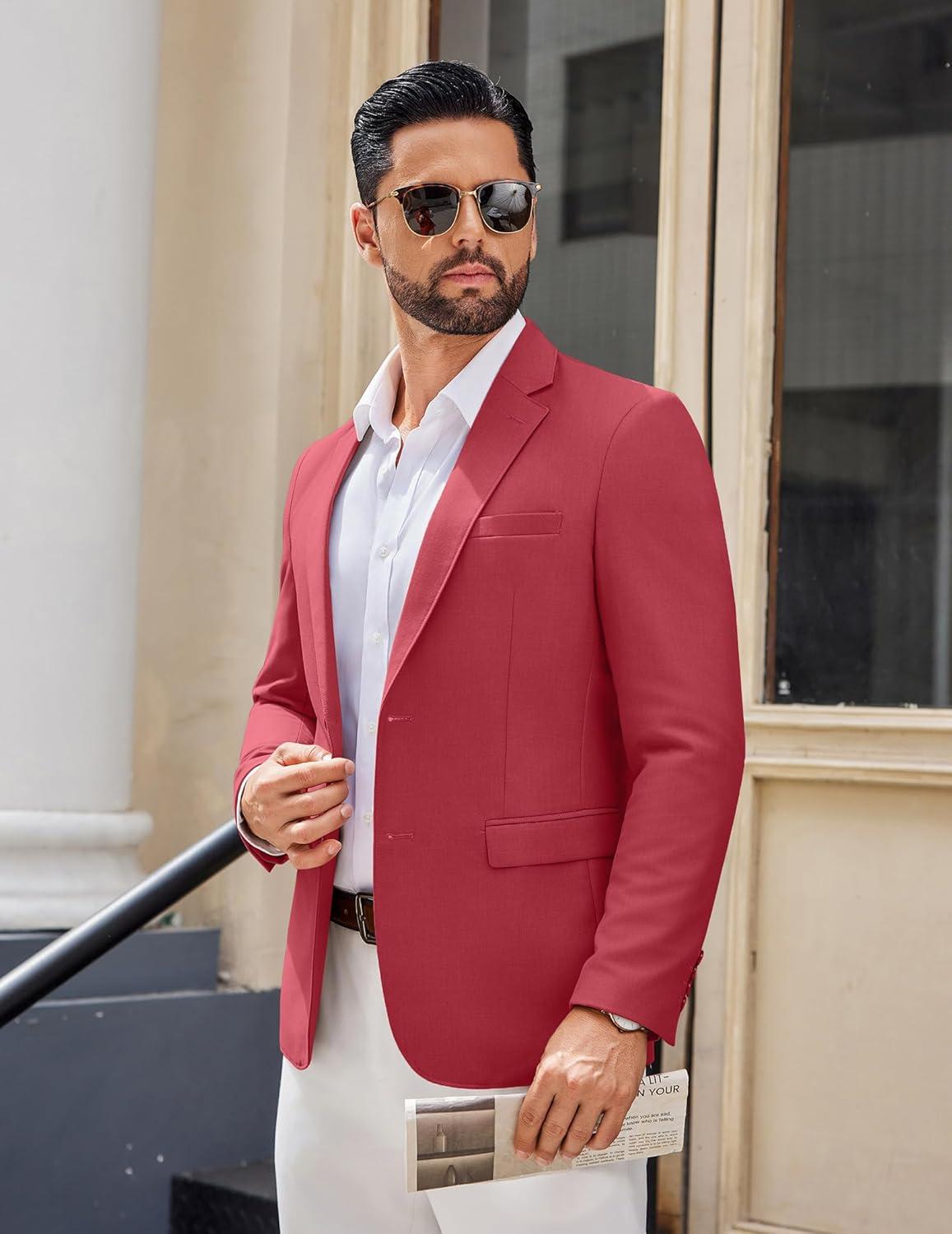 imageCOOFANDY Mens Casual Blazer Lightweight Sport Coats Two Buttons Slim Fit Suit Jacket for Business Wedding DressDark Red