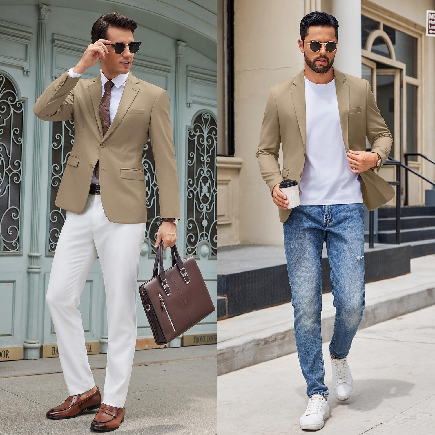 imageCOOFANDY Mens Casual Blazer Lightweight Sport Coats Two Buttons Slim Fit Suit Jacket for Business Wedding DressKhaki