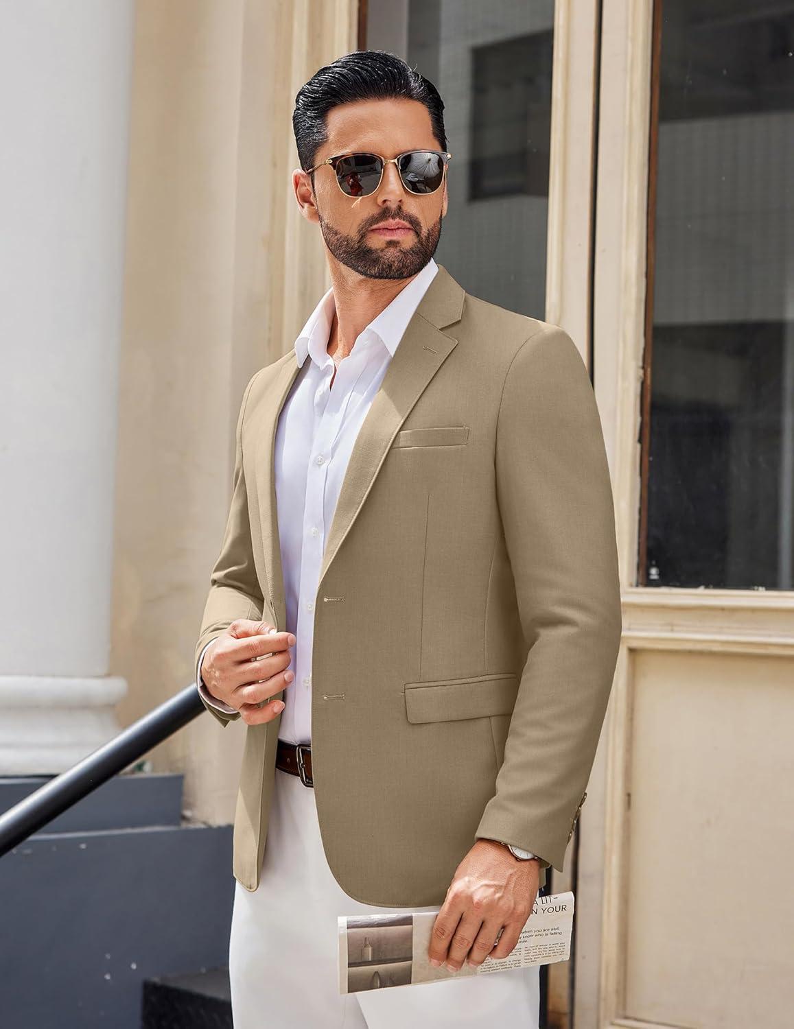 imageCOOFANDY Mens Casual Blazer Lightweight Sport Coats Two Buttons Slim Fit Suit Jacket for Business Wedding DressKhaki