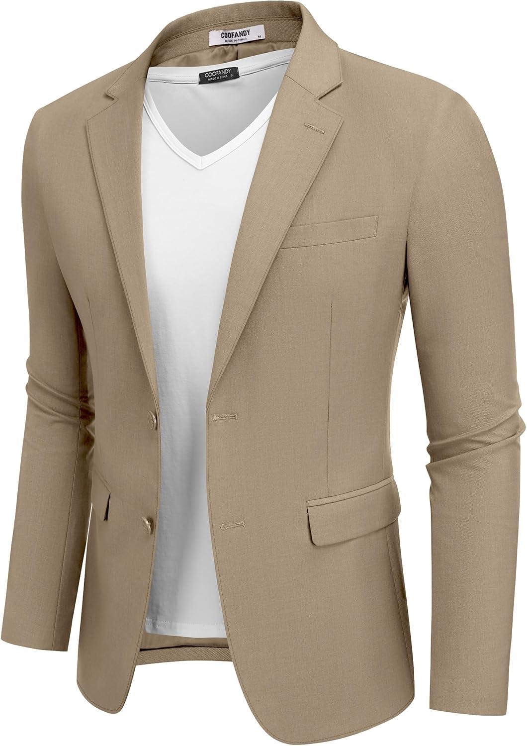 imageCOOFANDY Mens Casual Blazer Lightweight Sport Coats Two Buttons Slim Fit Suit Jacket for Business Wedding DressKhaki