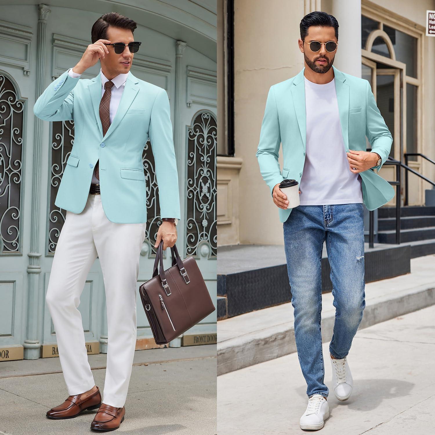imageCOOFANDY Mens Casual Blazer Lightweight Sport Coats Two Buttons Slim Fit Suit Jacket for Business Wedding DressLight Blue
