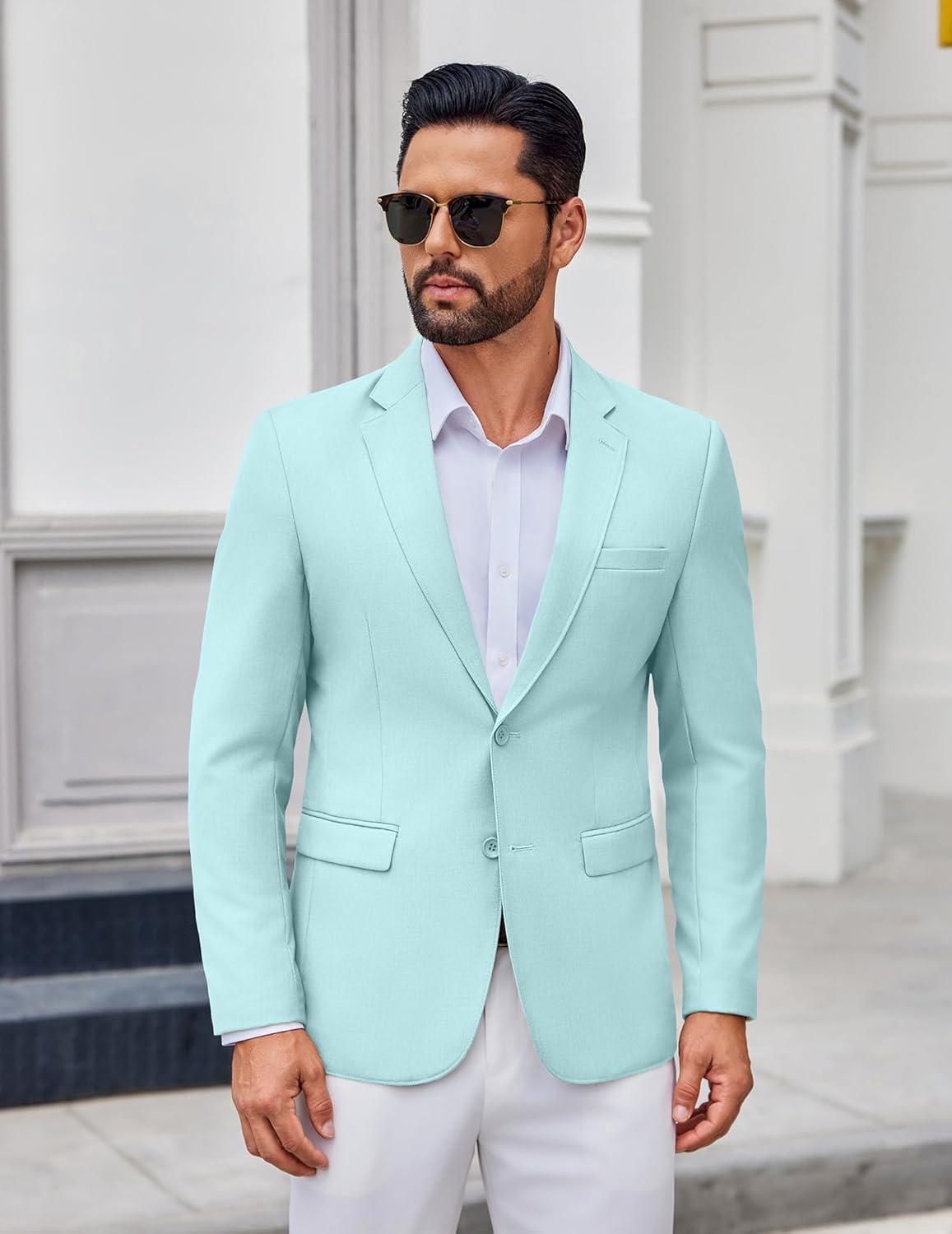 imageCOOFANDY Mens Casual Blazer Lightweight Sport Coats Two Buttons Slim Fit Suit Jacket for Business Wedding DressLight Blue