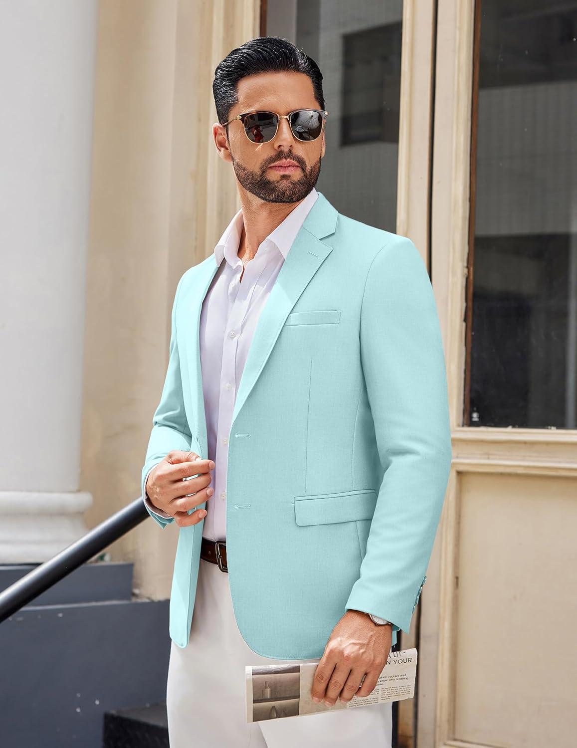 imageCOOFANDY Mens Casual Blazer Lightweight Sport Coats Two Buttons Slim Fit Suit Jacket for Business Wedding DressLight Blue