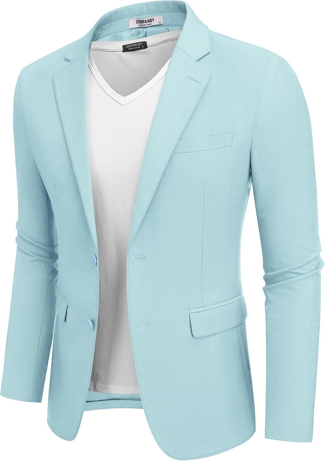 imageCOOFANDY Mens Casual Blazer Lightweight Sport Coats Two Buttons Slim Fit Suit Jacket for Business Wedding DressLight Blue