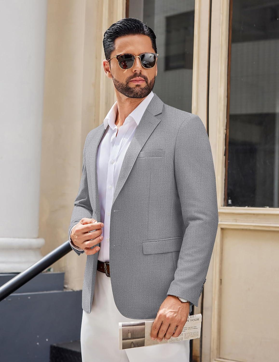 imageCOOFANDY Mens Casual Blazer Lightweight Sport Coats Two Buttons Slim Fit Suit Jacket for Business Wedding DressLight Grey