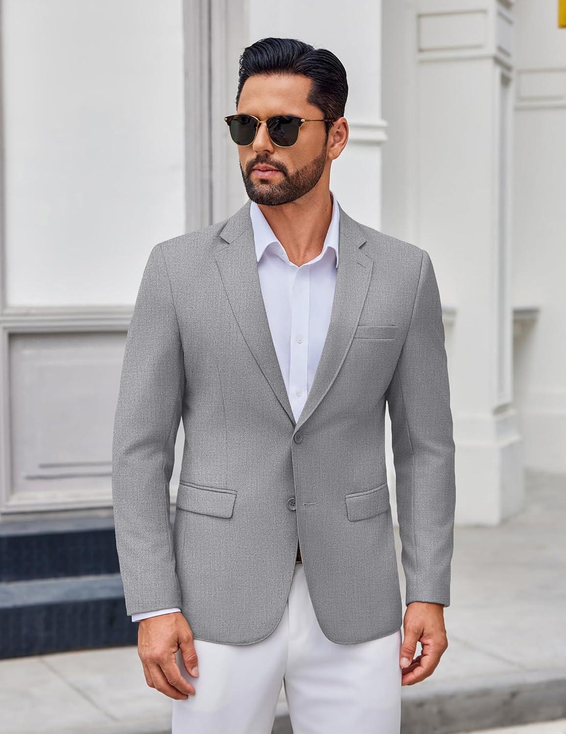 imageCOOFANDY Mens Casual Blazer Lightweight Sport Coats Two Buttons Slim Fit Suit Jacket for Business Wedding DressLight Grey