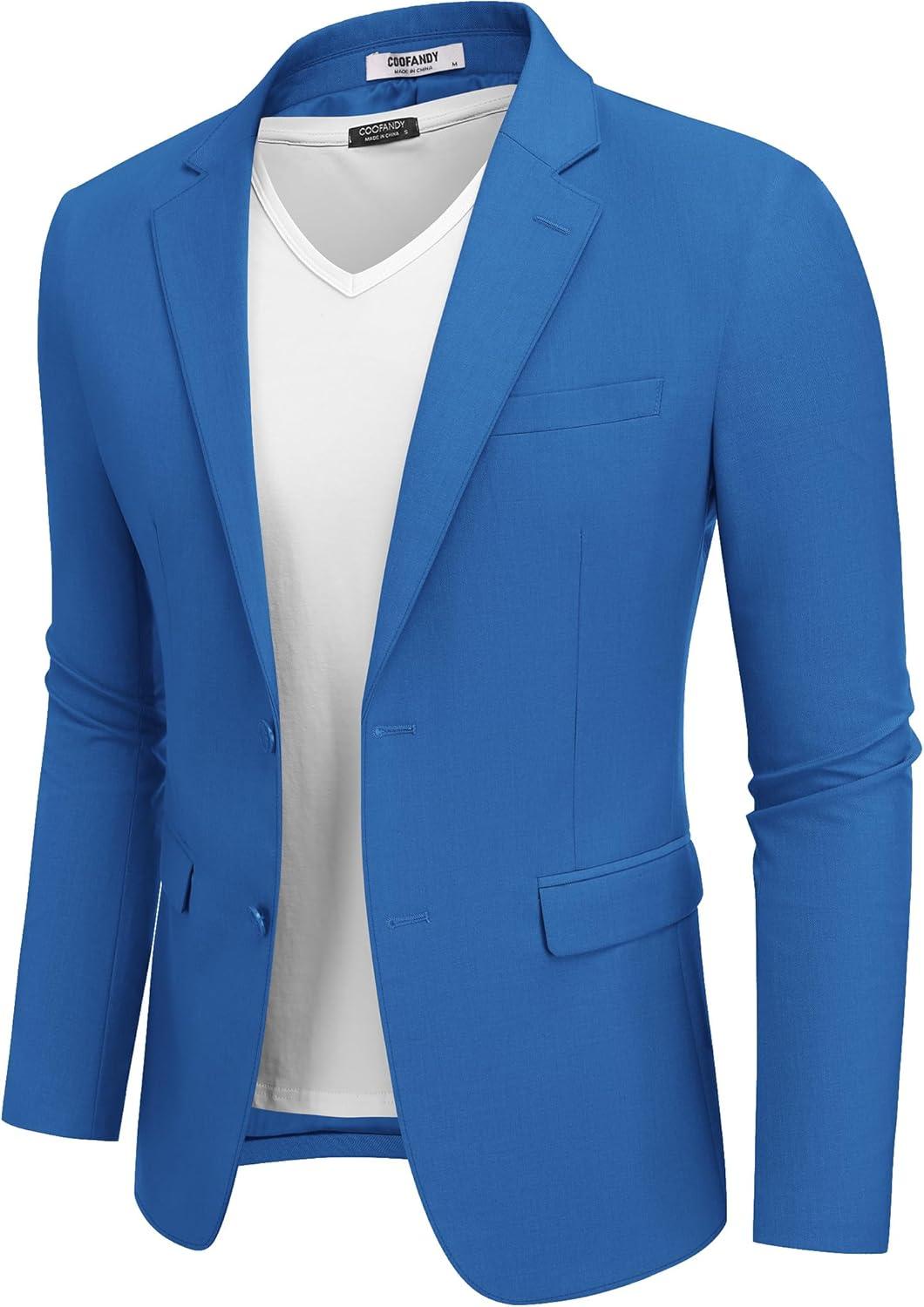 imageCOOFANDY Mens Casual Blazer Lightweight Sport Coats Two Buttons Slim Fit Suit Jacket for Business Wedding DressRoyal Blue