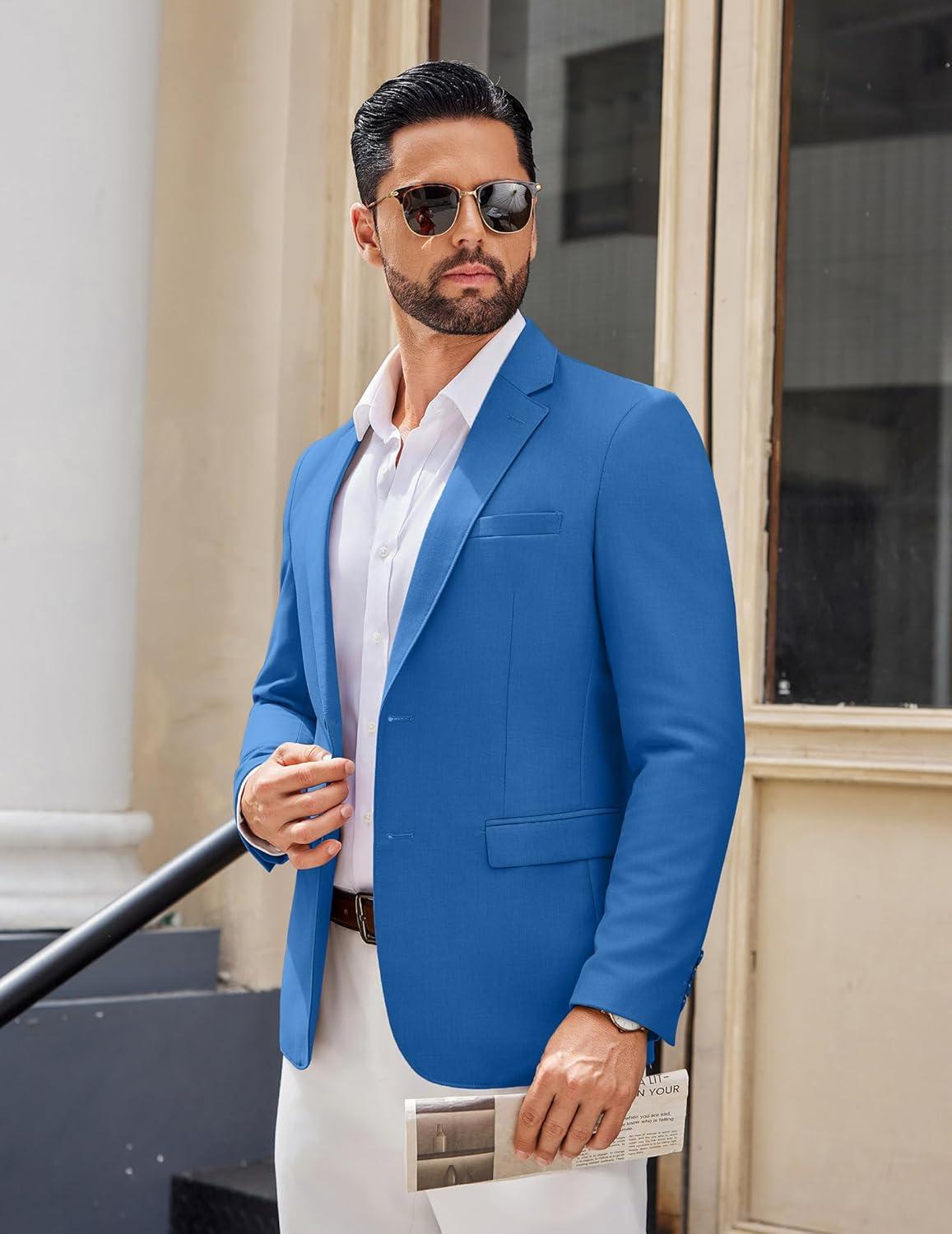 imageCOOFANDY Mens Casual Blazer Lightweight Sport Coats Two Buttons Slim Fit Suit Jacket for Business Wedding DressRoyal Blue