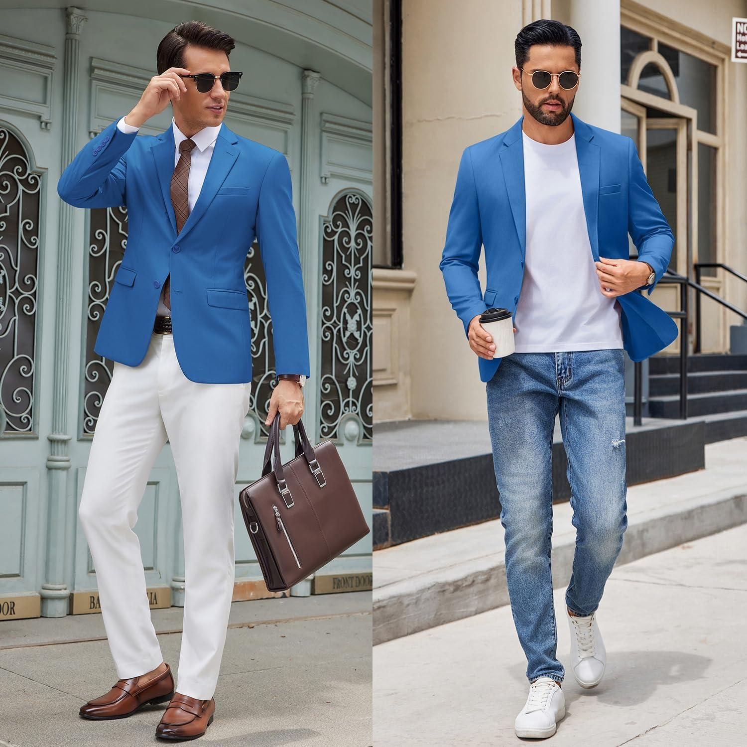 imageCOOFANDY Mens Casual Blazer Lightweight Sport Coats Two Buttons Slim Fit Suit Jacket for Business Wedding DressRoyal Blue