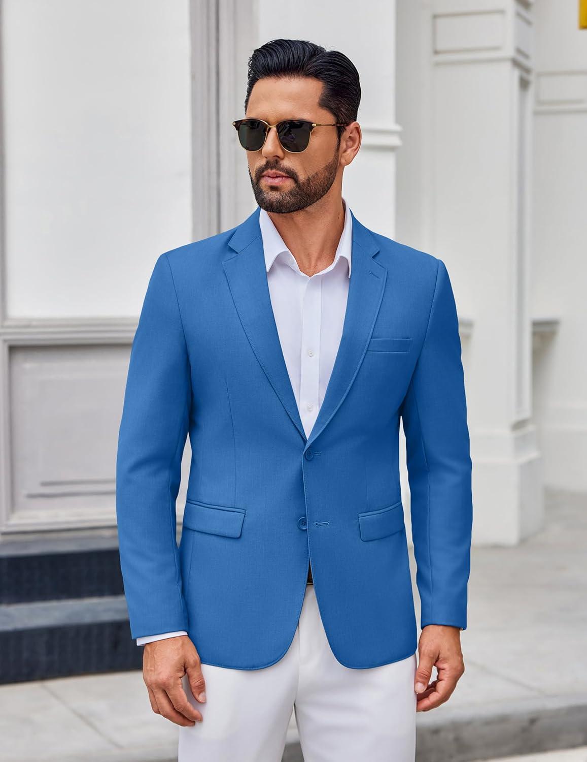 imageCOOFANDY Mens Casual Blazer Lightweight Sport Coats Two Buttons Slim Fit Suit Jacket for Business Wedding DressRoyal Blue