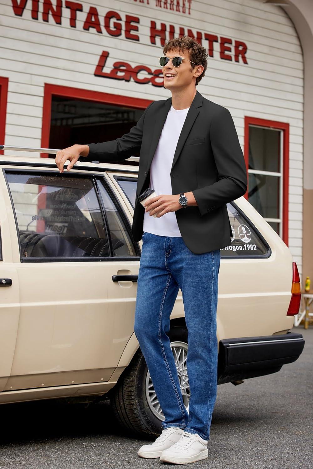 imageCOOFANDY Mens Casual Blazer Lightweight Suit Jacket Slim Fit Sport Coats for MenBlack