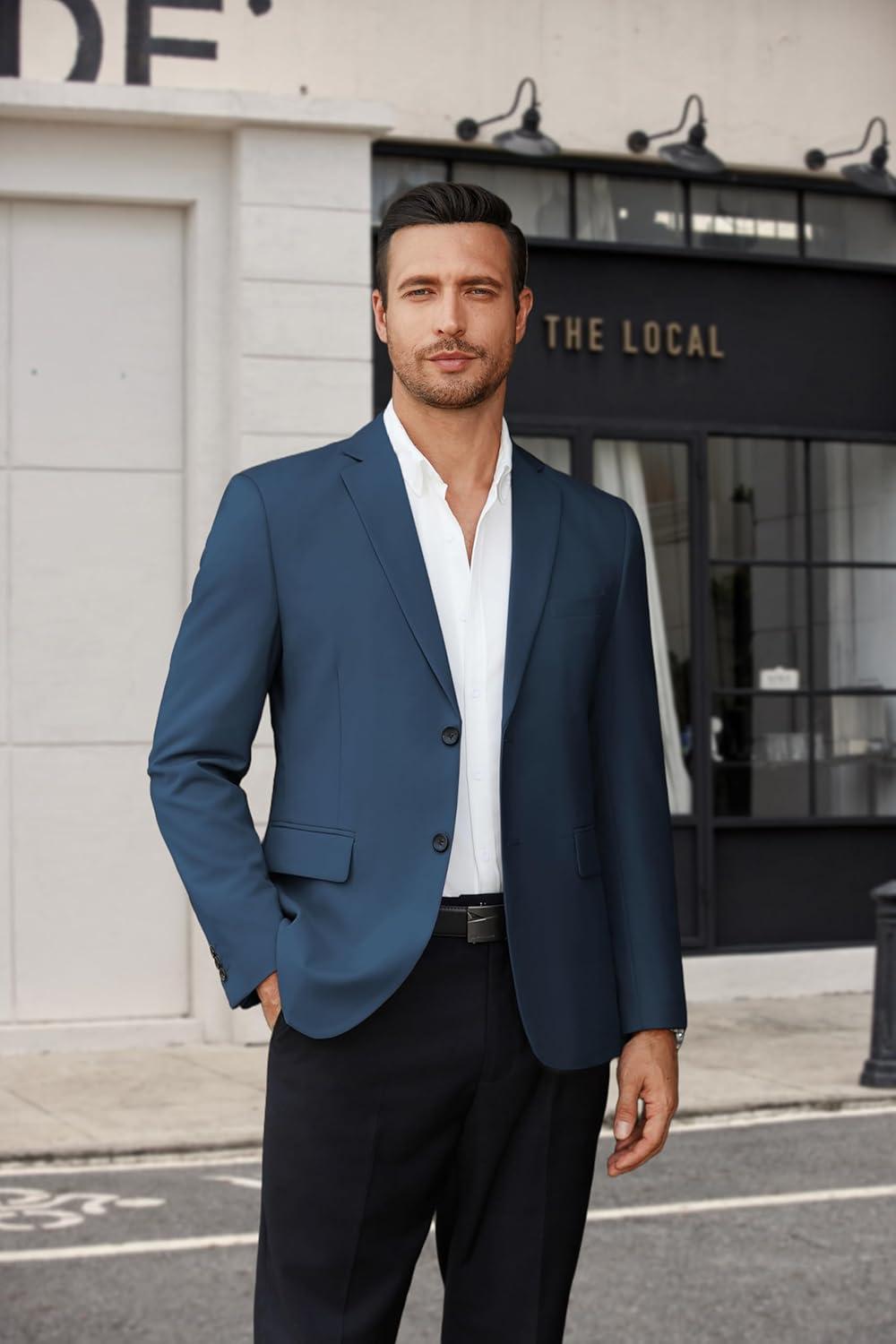 imageCOOFANDY Mens Casual Blazer Lightweight Suit Jacket Slim Fit Sport Coats for MenDark Blue