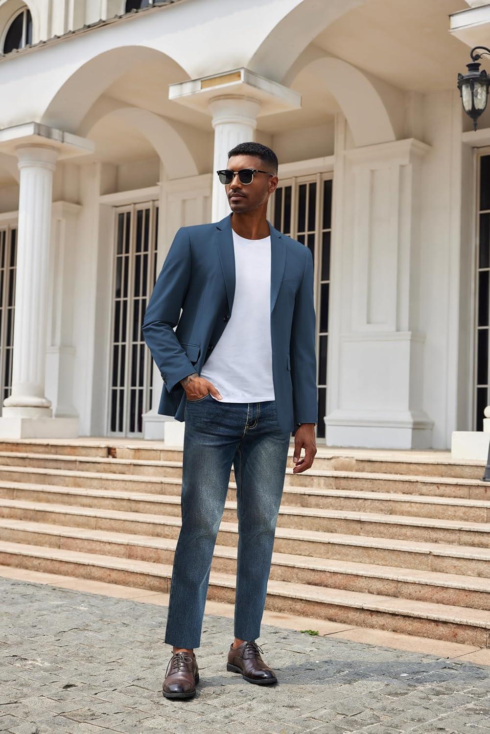 imageCOOFANDY Mens Casual Blazer Lightweight Suit Jacket Slim Fit Sport Coats for MenDark Blue