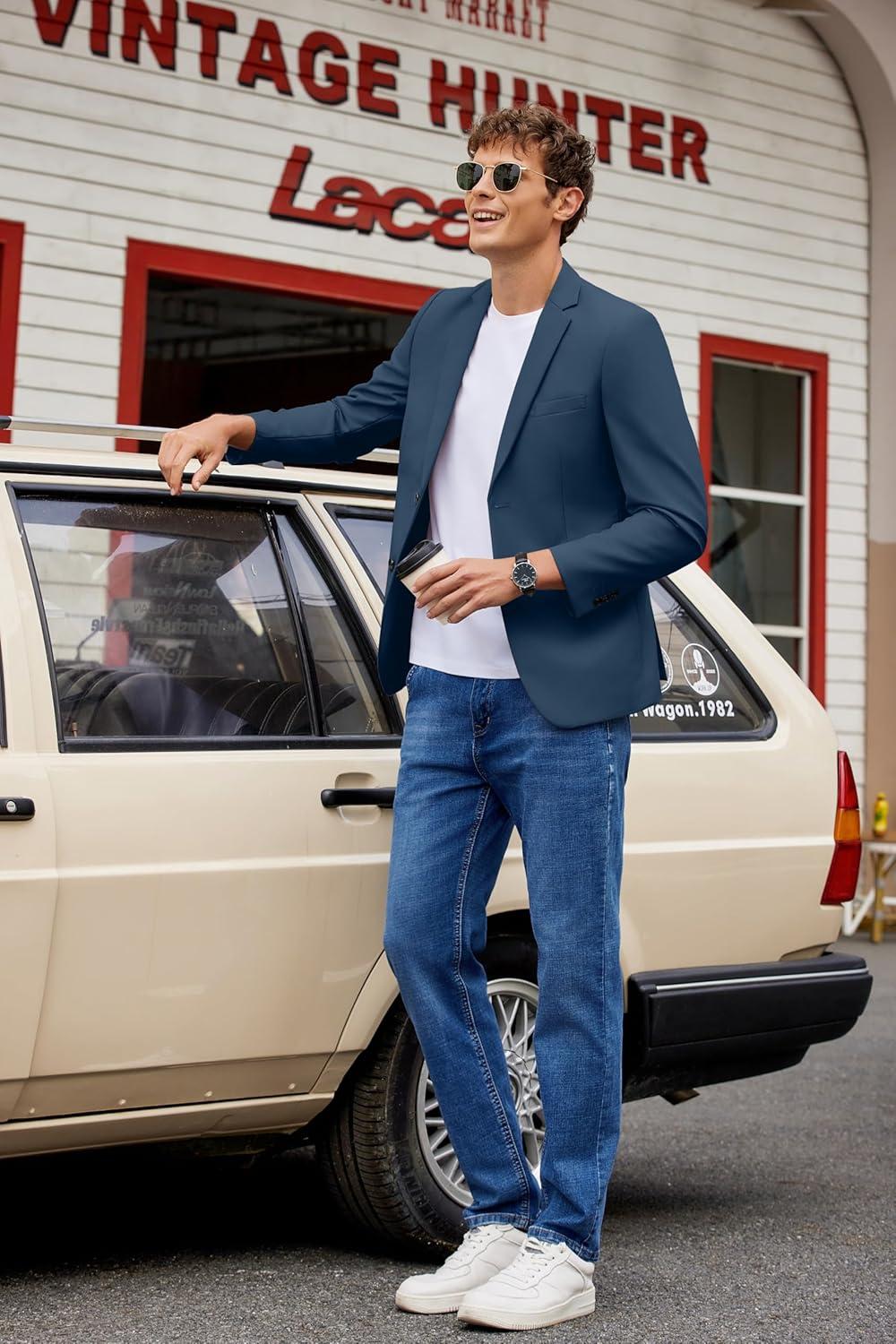 imageCOOFANDY Mens Casual Blazer Lightweight Suit Jacket Slim Fit Sport Coats for MenDark Blue