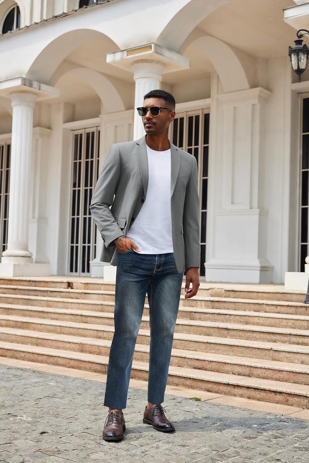 imageCOOFANDY Mens Casual Blazer Lightweight Suit Jacket Slim Fit Sport Coats for MenDark Grey