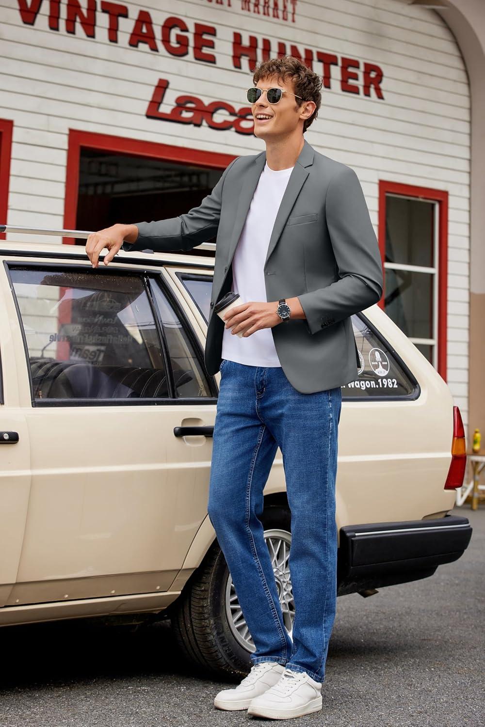 imageCOOFANDY Mens Casual Blazer Lightweight Suit Jacket Slim Fit Sport Coats for MenDark Grey