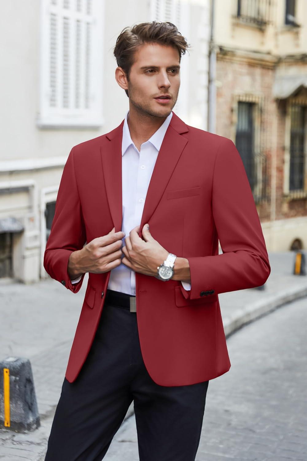 imageCOOFANDY Mens Casual Blazer Lightweight Suit Jacket Slim Fit Sport Coats for MenDark Red