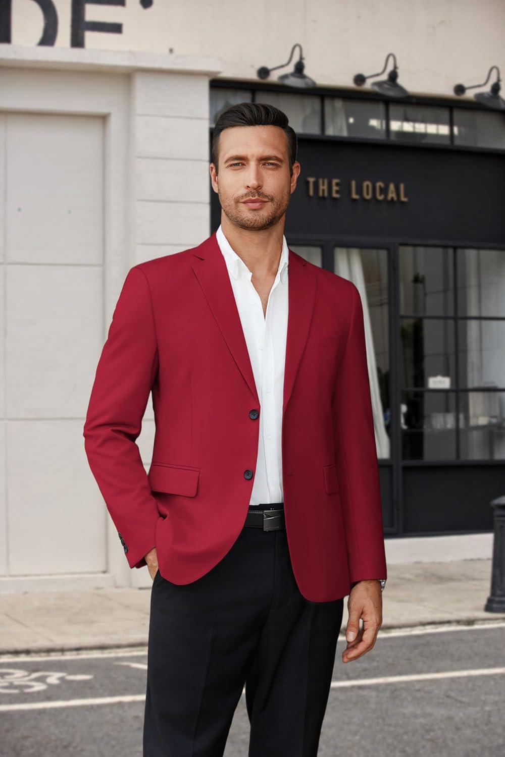 imageCOOFANDY Mens Casual Blazer Lightweight Suit Jacket Slim Fit Sport Coats for MenDark Red