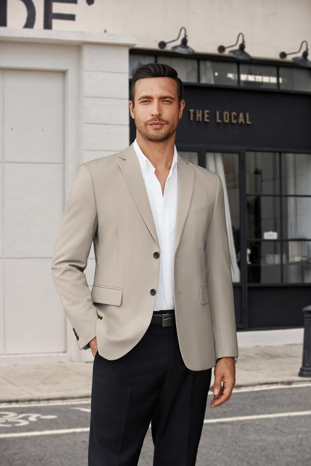 imageCOOFANDY Mens Casual Blazer Lightweight Suit Jacket Slim Fit Sport Coats for MenKhaki