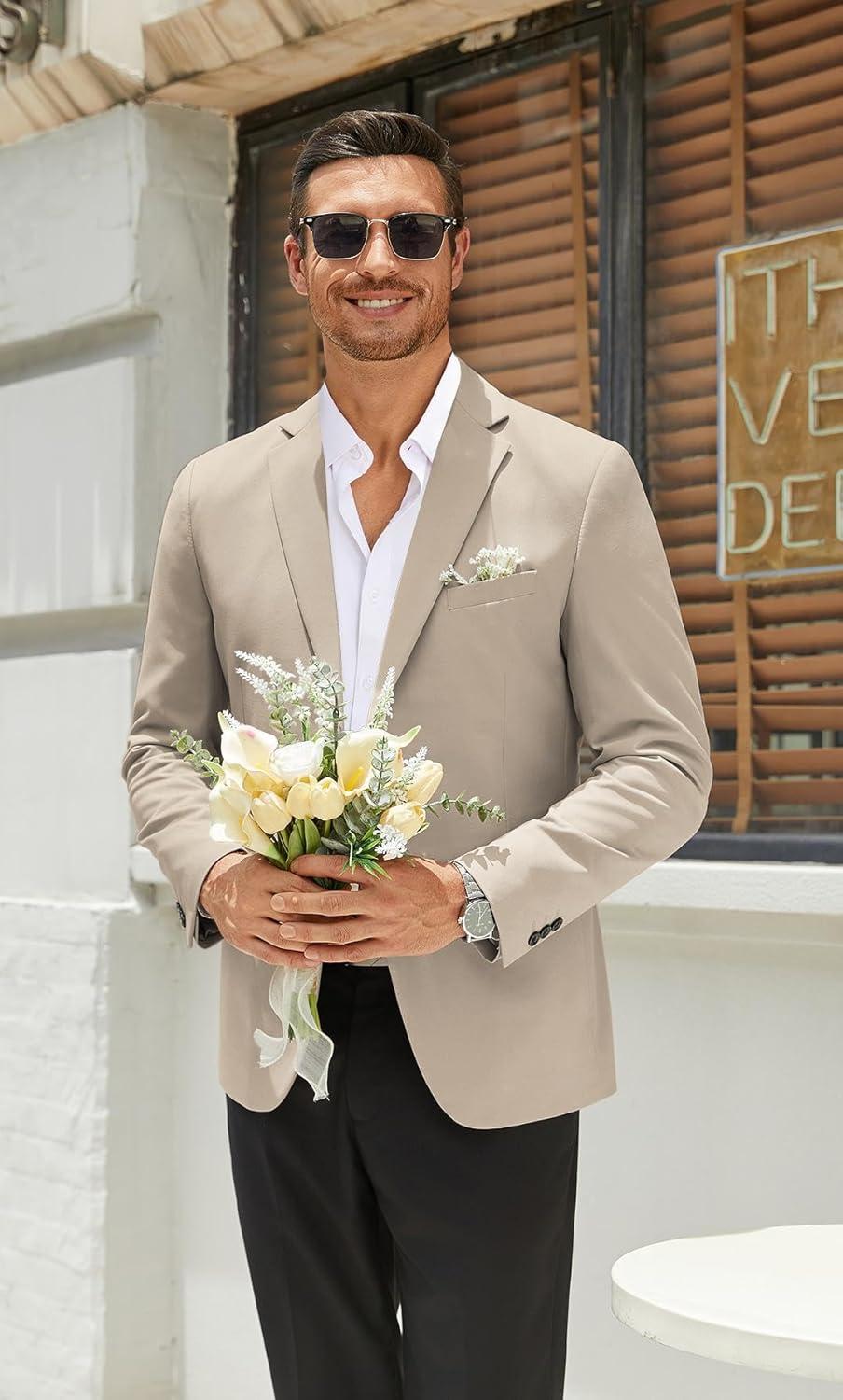 imageCOOFANDY Mens Casual Blazer Lightweight Suit Jacket Slim Fit Sport Coats for MenKhaki