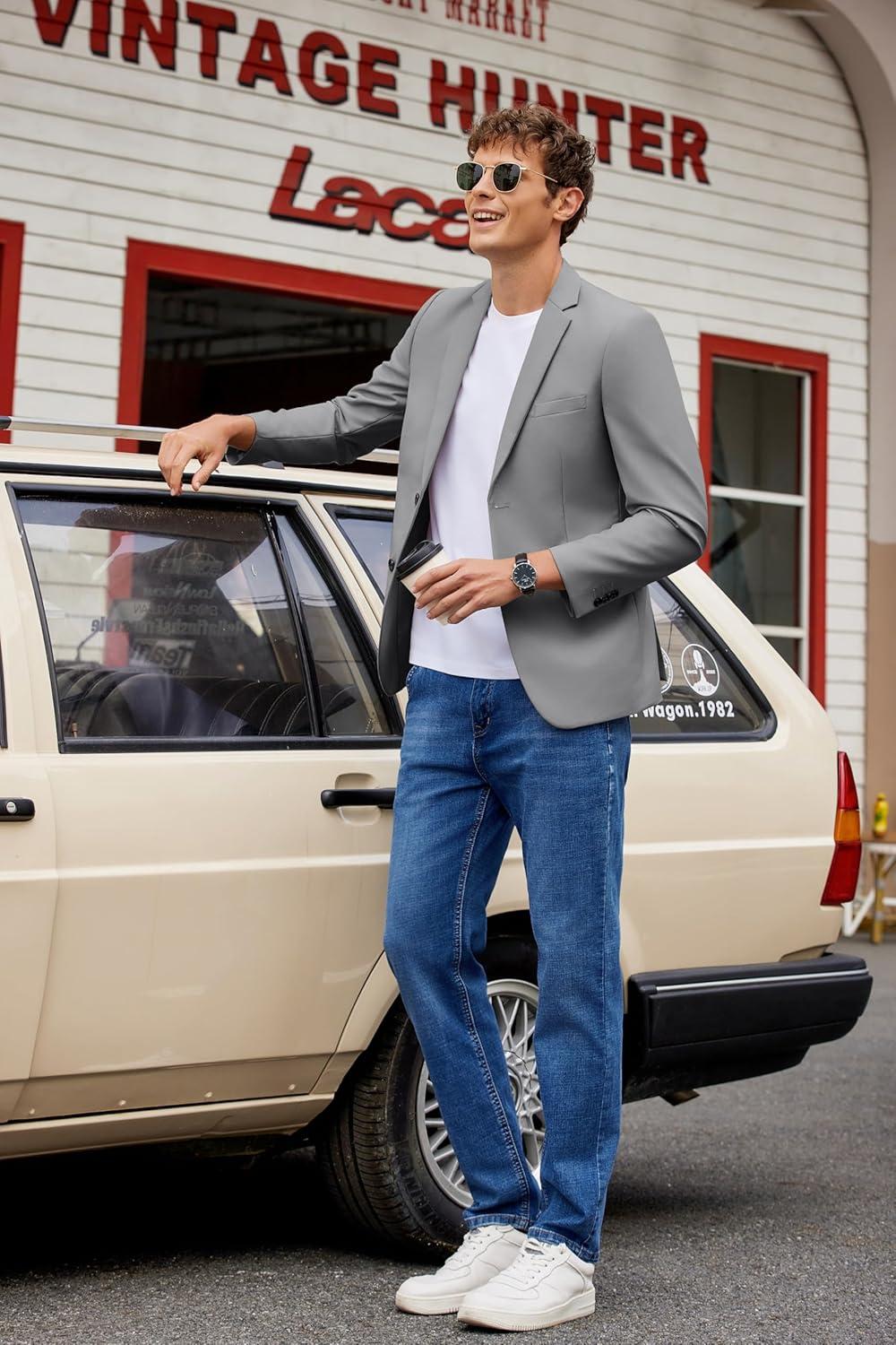 imageCOOFANDY Mens Casual Blazer Lightweight Suit Jacket Slim Fit Sport Coats for MenLight Grey