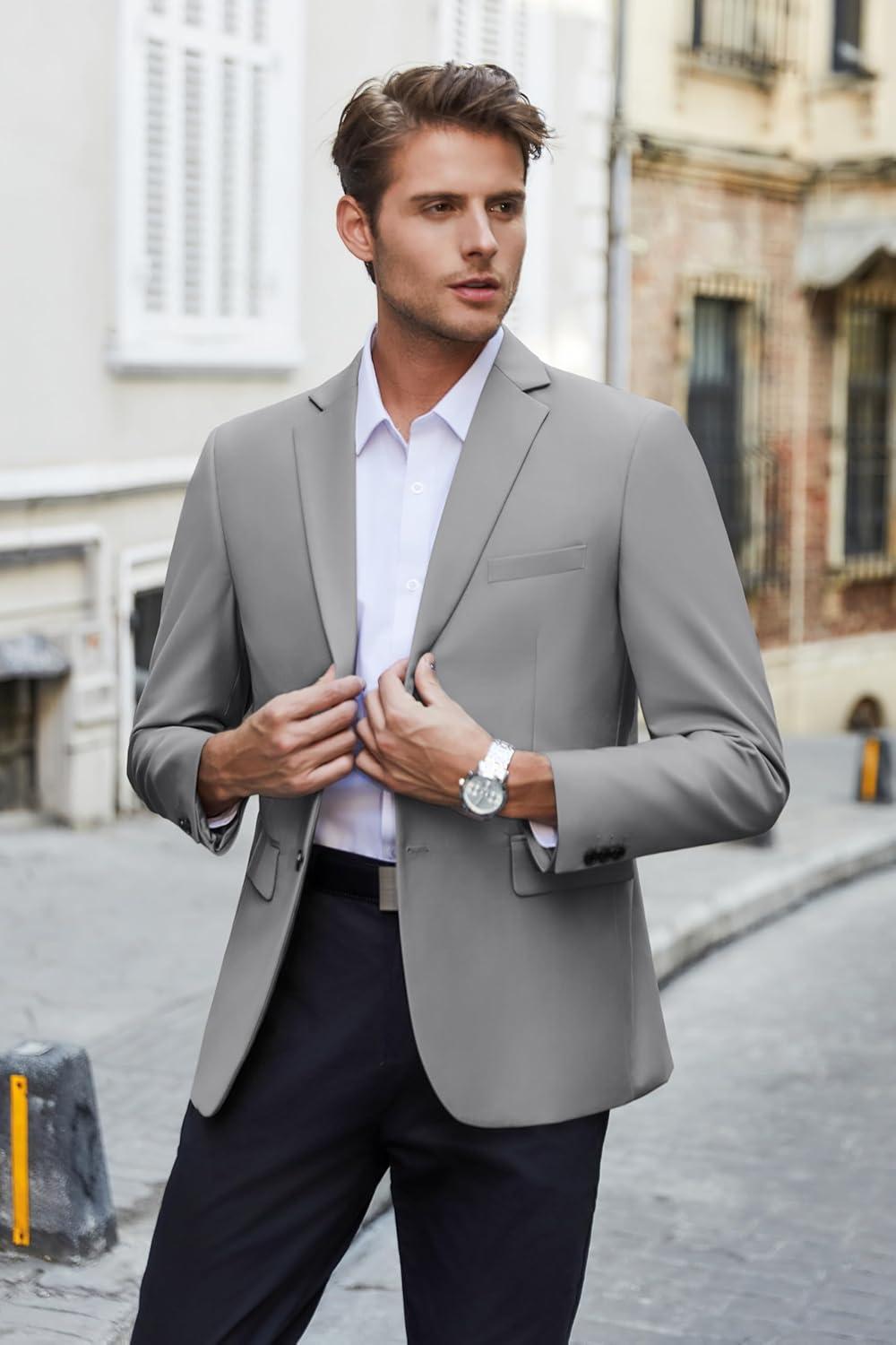 imageCOOFANDY Mens Casual Blazer Lightweight Suit Jacket Slim Fit Sport Coats for MenLight Grey