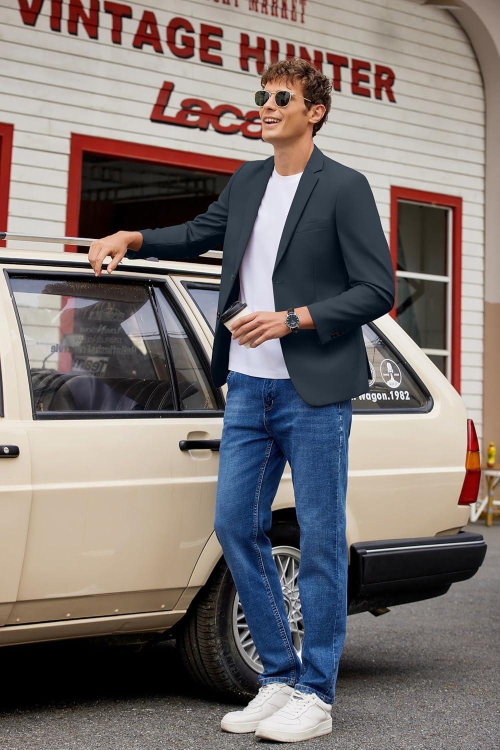 imageCOOFANDY Mens Casual Blazer Lightweight Suit Jacket Slim Fit Sport Coats for MenNavy Blue