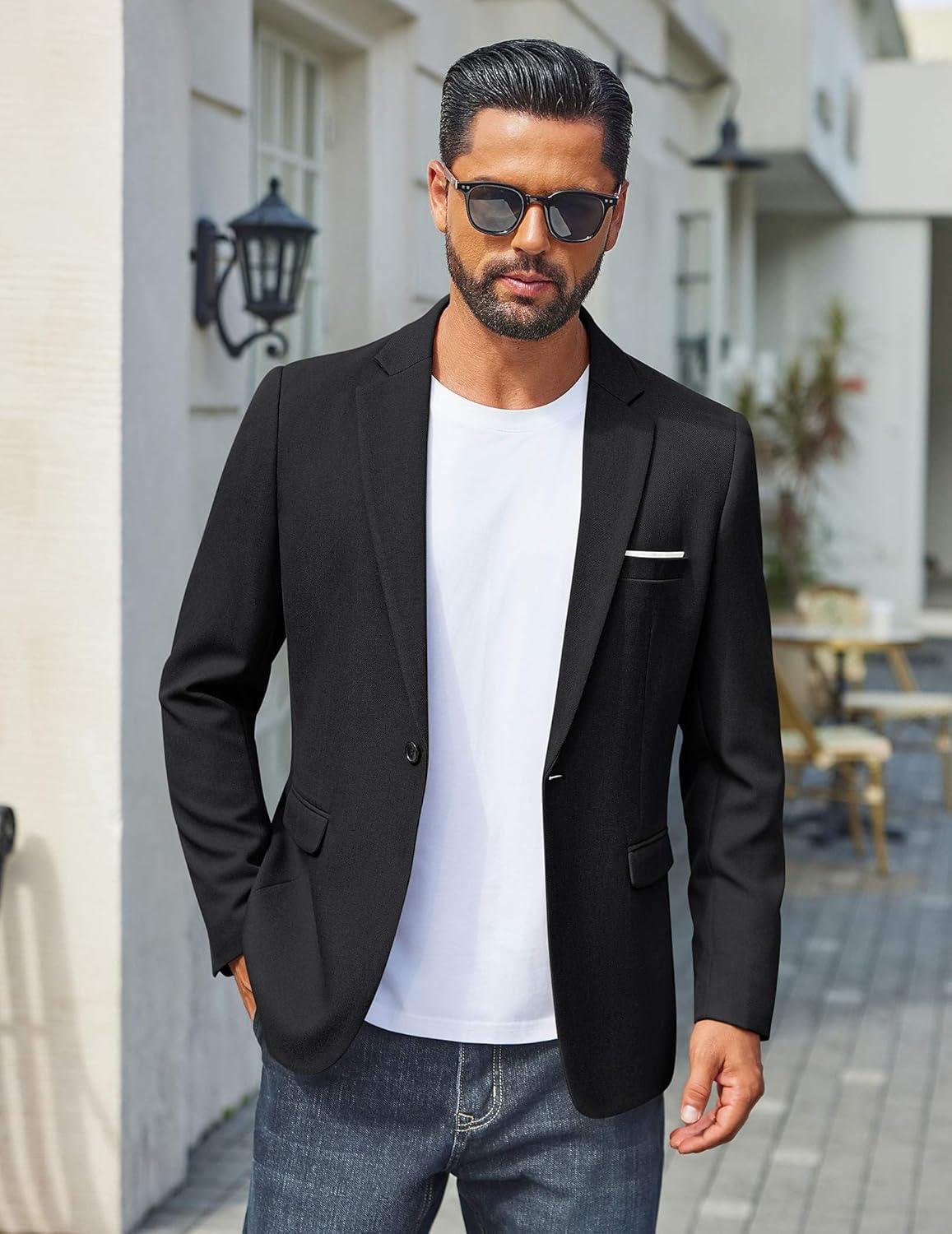 imageCOOFANDY Mens Casual Blazer One Button Sport Coats Lightweight Suit JacketBlack