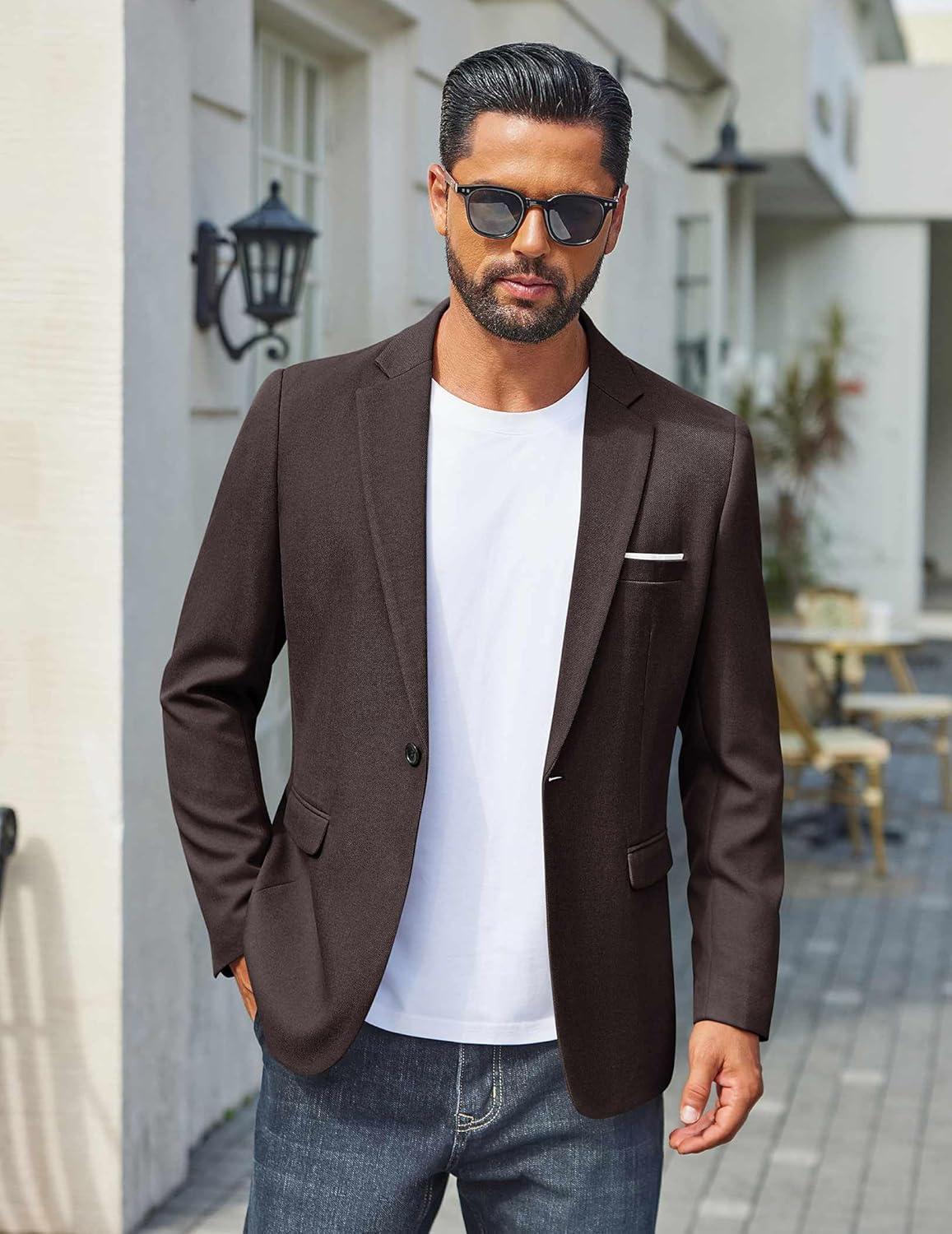 imageCOOFANDY Mens Casual Blazer One Button Sport Coats Lightweight Suit JacketBrown