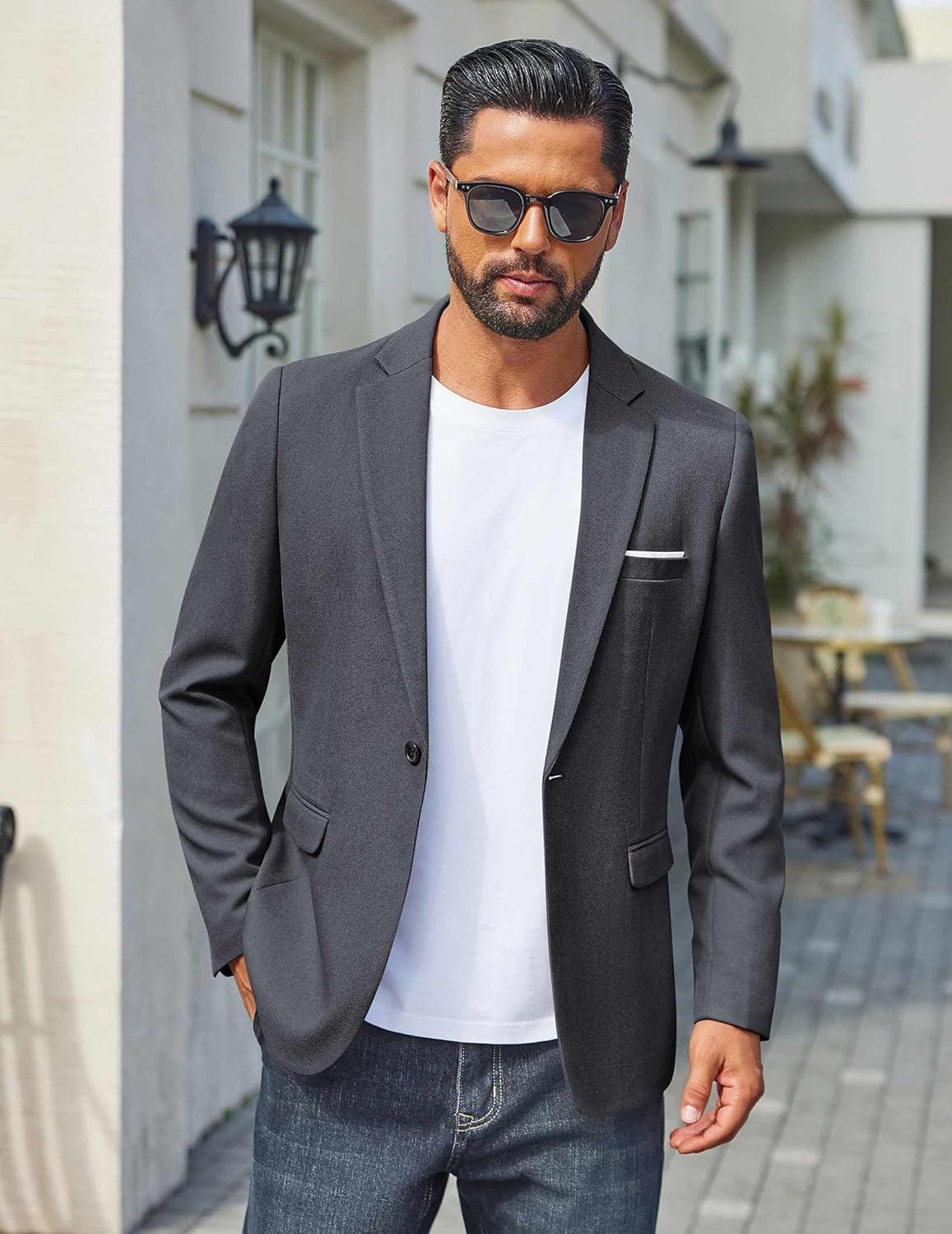 imageCOOFANDY Mens Casual Blazer One Button Sport Coats Lightweight Suit JacketDark Grey