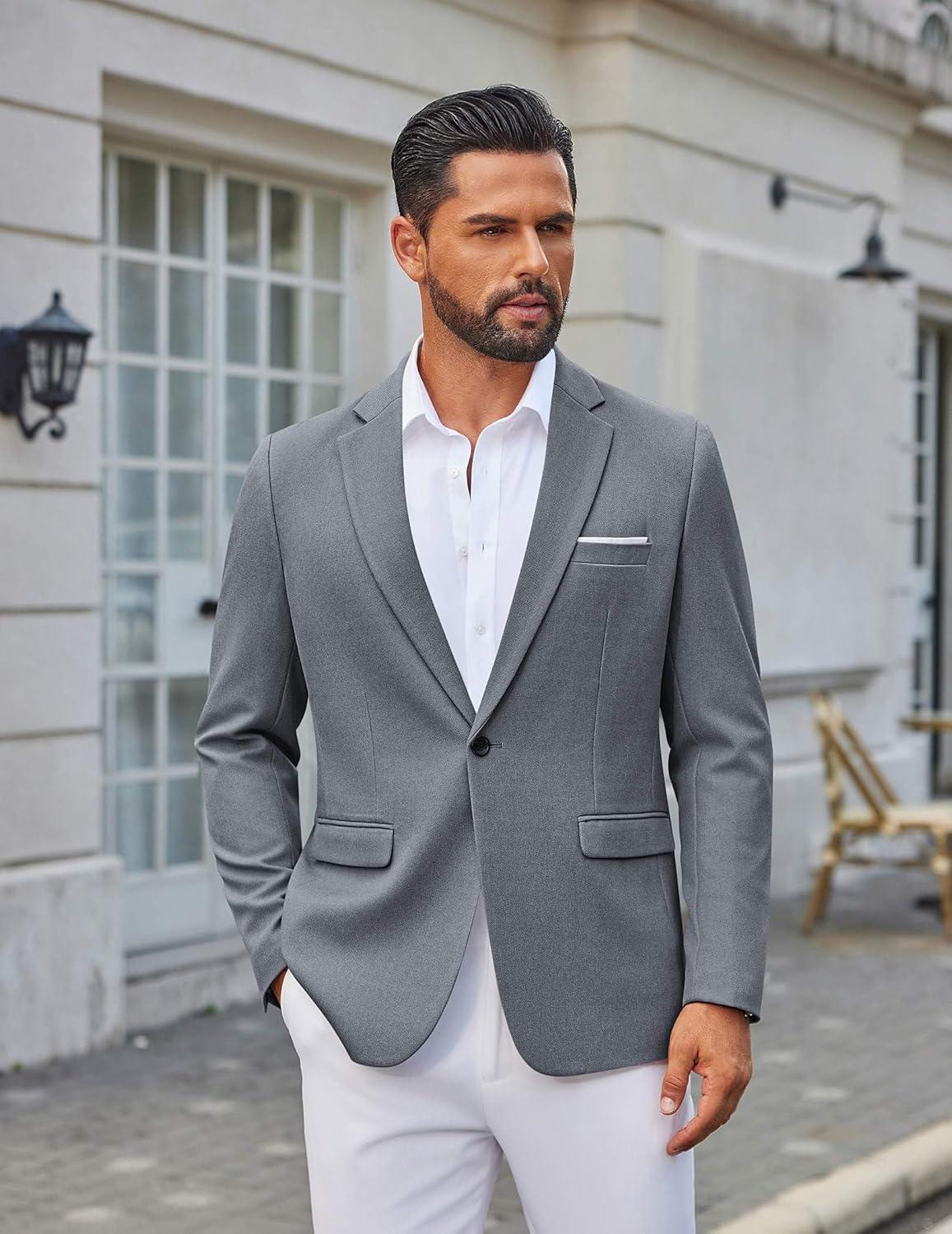 imageCOOFANDY Mens Casual Blazer One Button Sport Coats Lightweight Suit JacketGrey