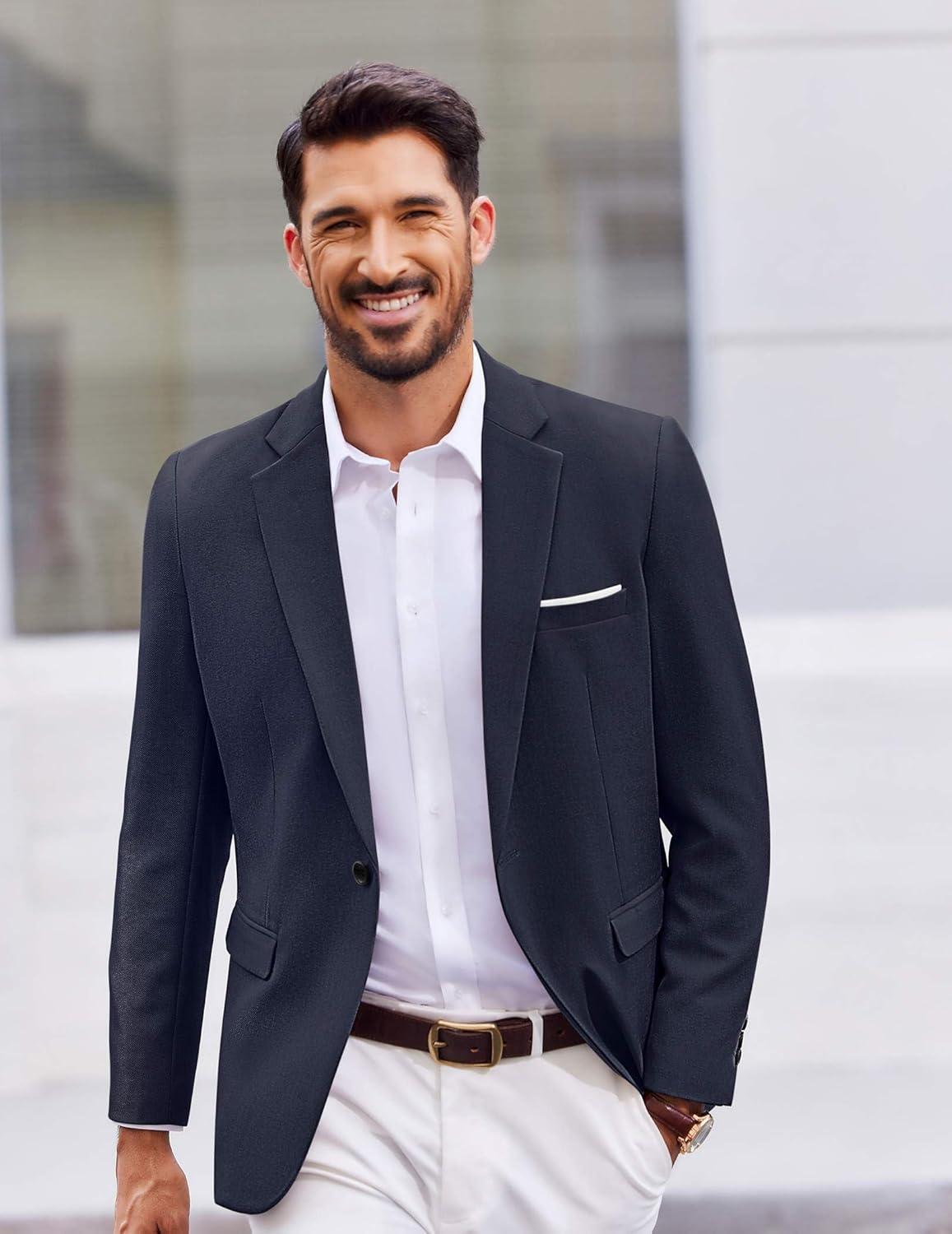 imageCOOFANDY Mens Casual Blazer One Button Sport Coats Lightweight Suit JacketNavy Blue