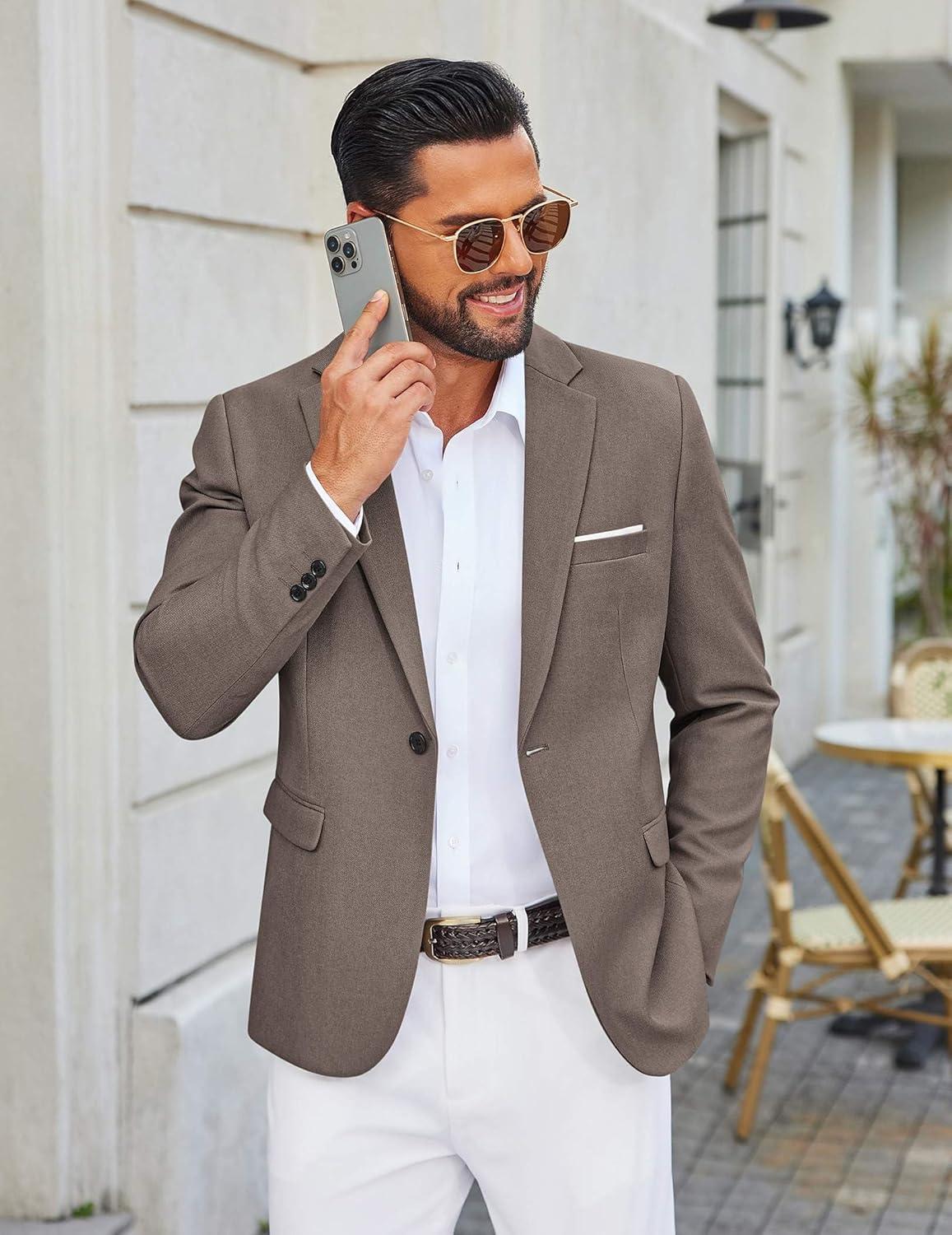 imageCOOFANDY Mens Casual Blazer One Button Sport Coats Lightweight Suit JacketTea Grey