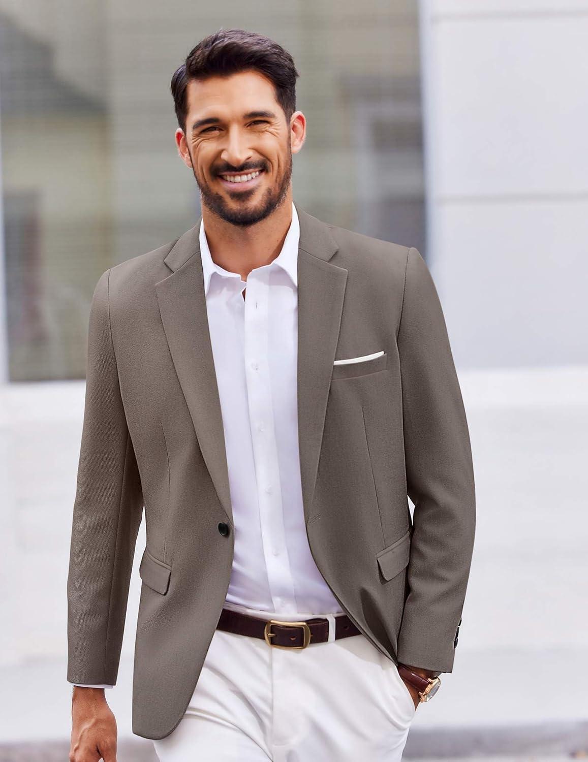 imageCOOFANDY Mens Casual Blazer One Button Sport Coats Lightweight Suit JacketTea Grey