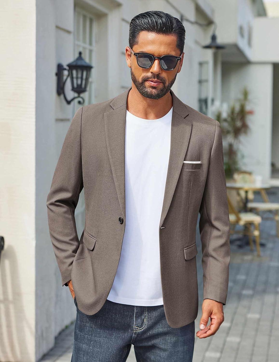 imageCOOFANDY Mens Casual Blazer One Button Sport Coats Lightweight Suit JacketTea Grey