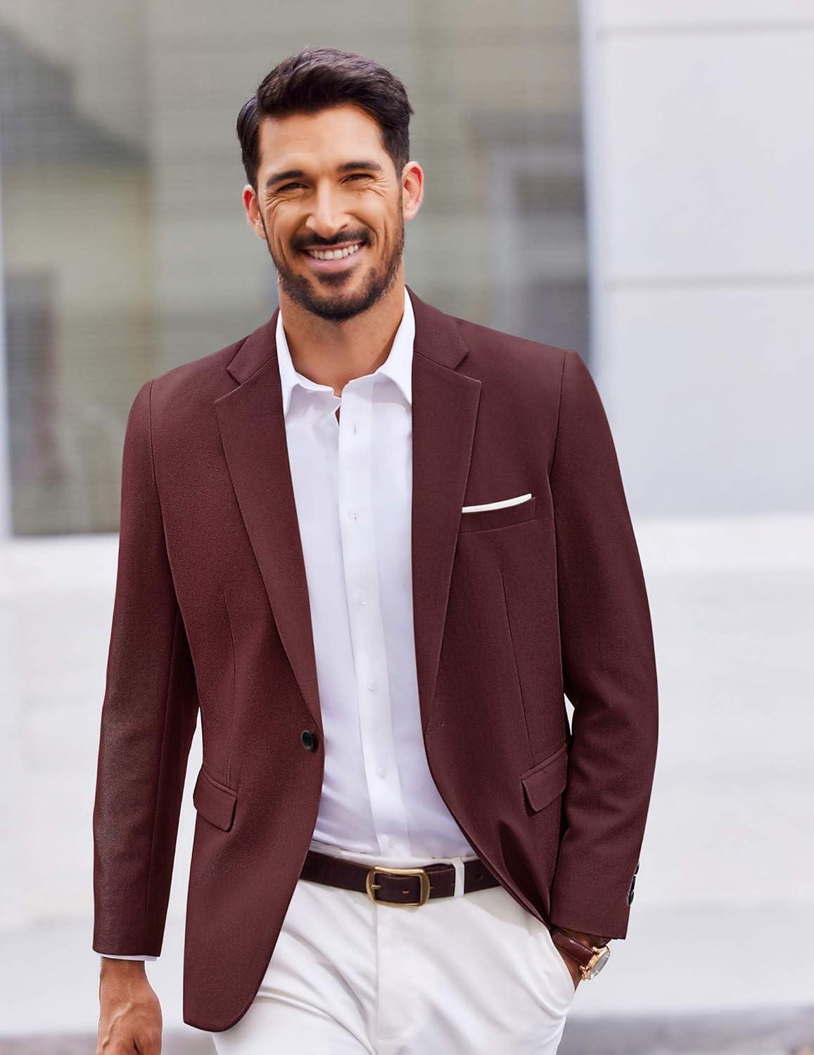 imageCOOFANDY Mens Casual Blazer One Button Sport Coats Lightweight Suit JacketWine Red