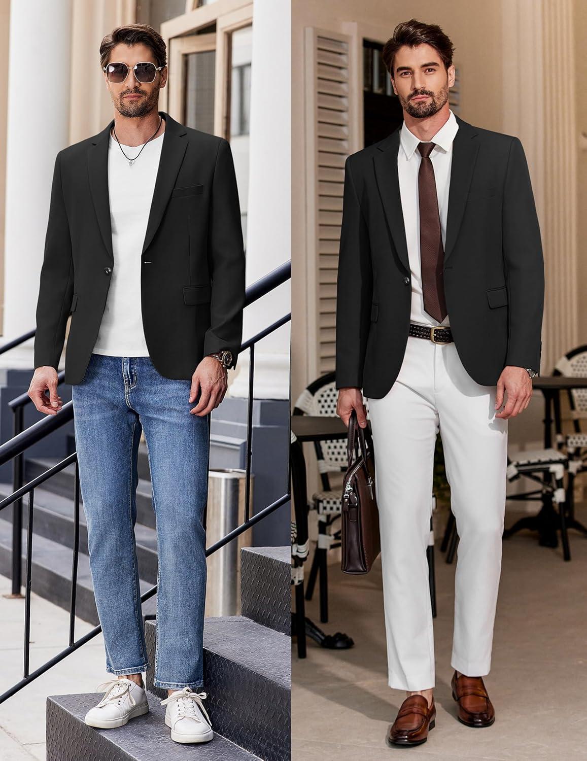 imageCOOFANDY Mens Casual Blazer Regular Fit Lightweight Sport Coats One Button Suit Jacket Dress Blazer JacketsBlack