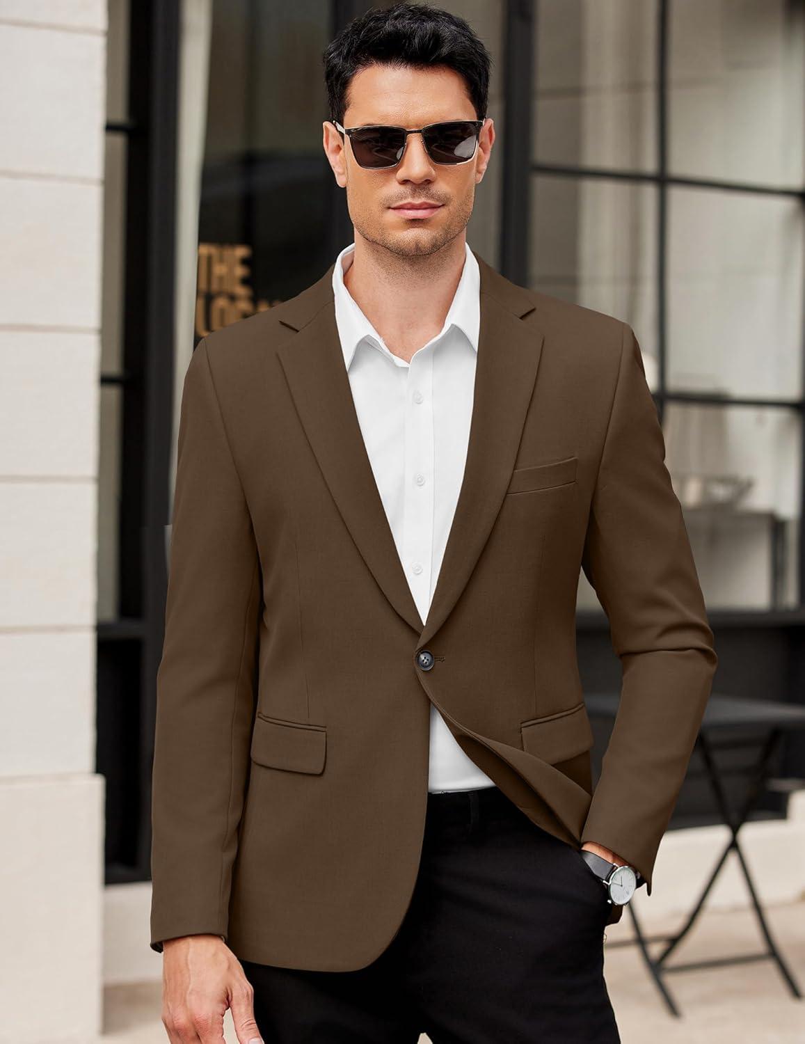 imageCOOFANDY Mens Casual Blazer Regular Fit Lightweight Sport Coats One Button Suit Jacket Dress Blazer JacketsBrown