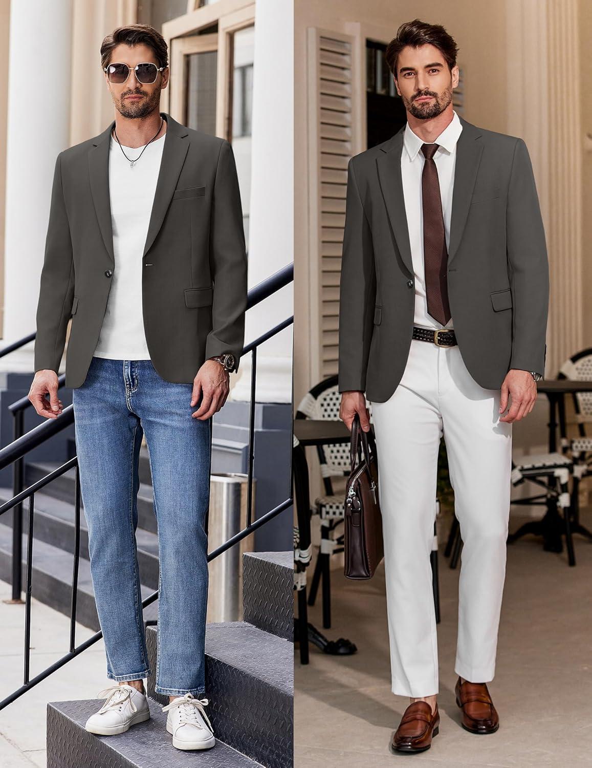 imageCOOFANDY Mens Casual Blazer Regular Fit Lightweight Sport Coats One Button Suit Jacket Dress Blazer JacketsDark Gray