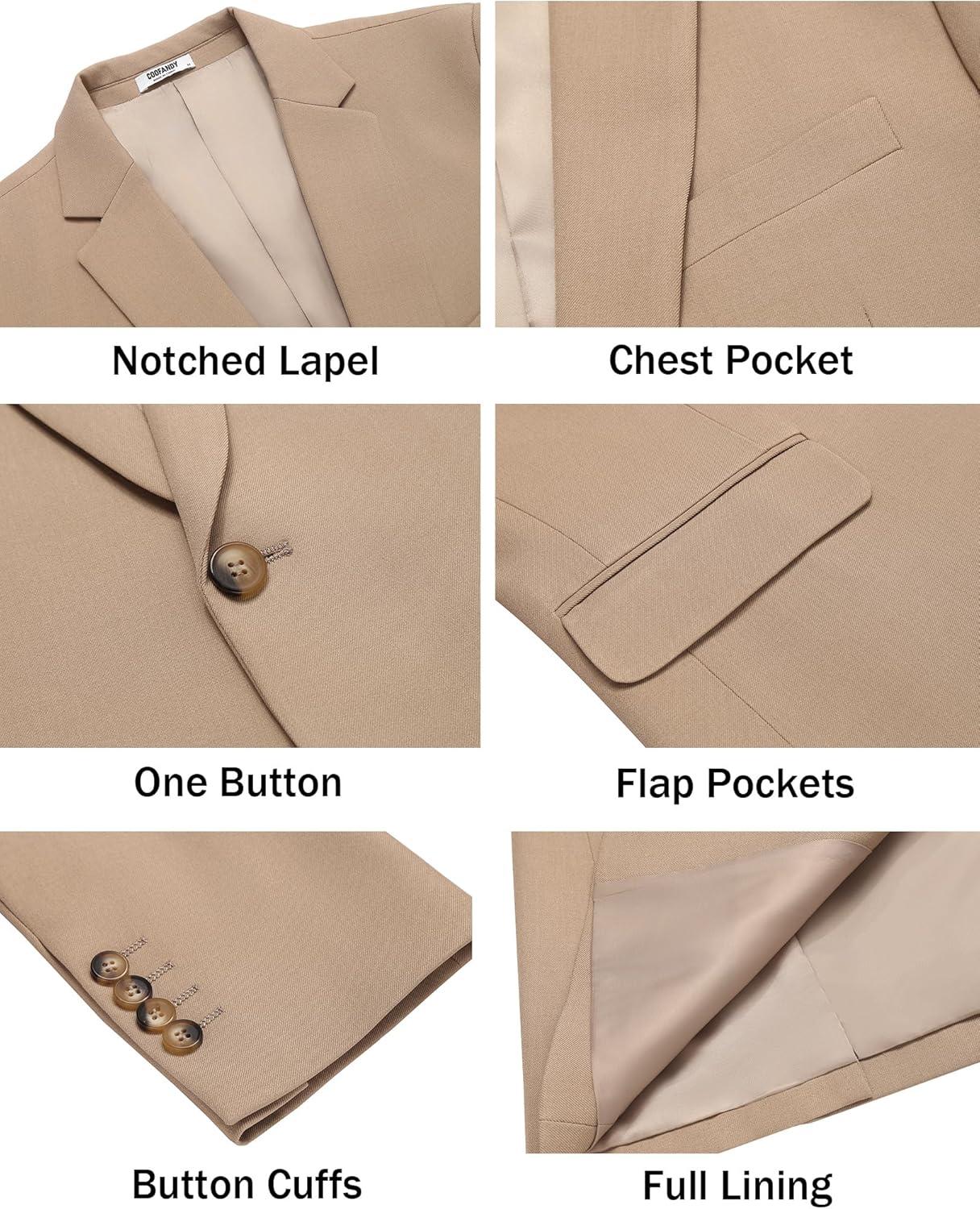 imageCOOFANDY Mens Casual Blazer Regular Fit Lightweight Sport Coats One Button Suit Jacket Dress Blazer JacketsKhkai
