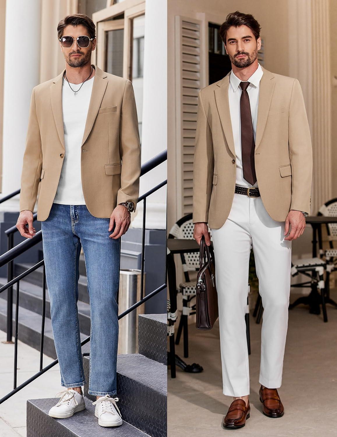imageCOOFANDY Mens Casual Blazer Regular Fit Lightweight Sport Coats One Button Suit Jacket Dress Blazer JacketsKhkai