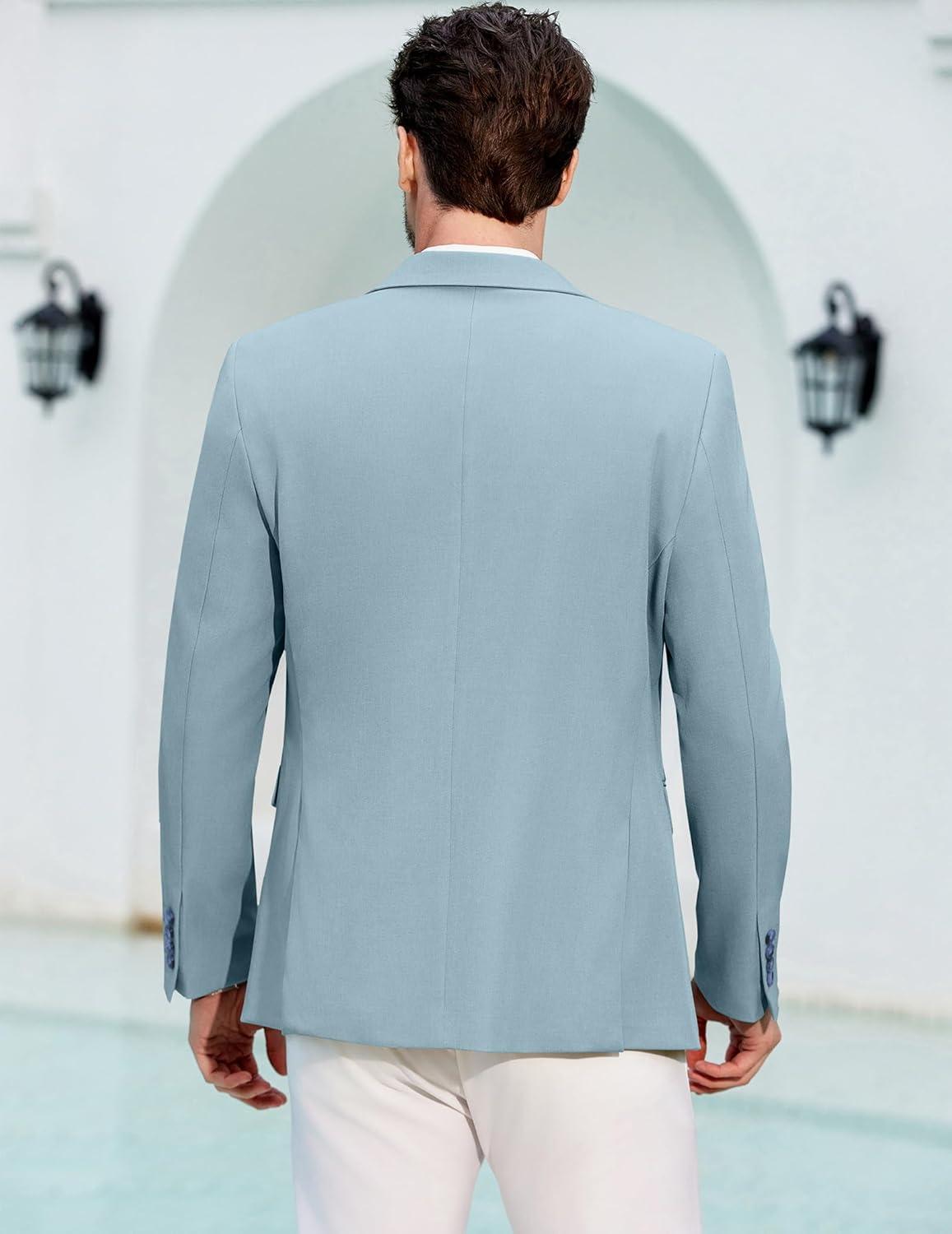 imageCOOFANDY Mens Casual Blazer Regular Fit Lightweight Sport Coats One Button Suit Jacket Dress Blazer JacketsLight Blue