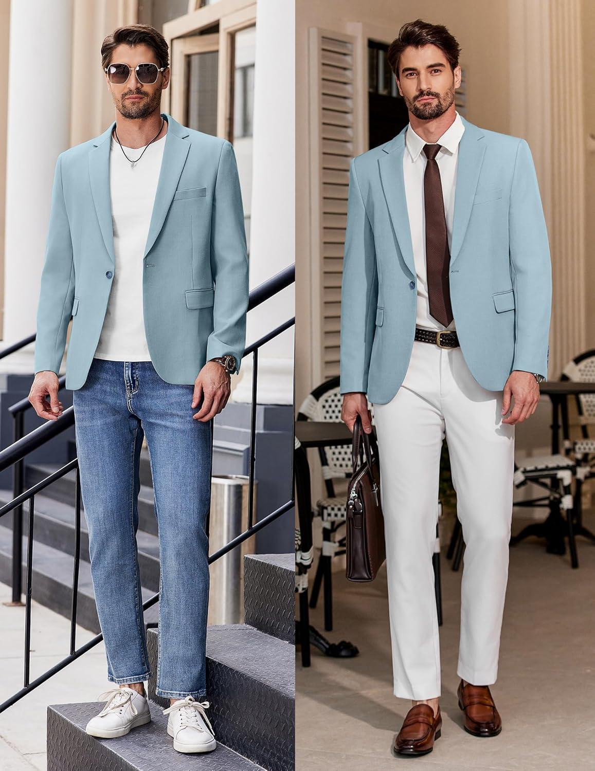 imageCOOFANDY Mens Casual Blazer Regular Fit Lightweight Sport Coats One Button Suit Jacket Dress Blazer JacketsLight Blue