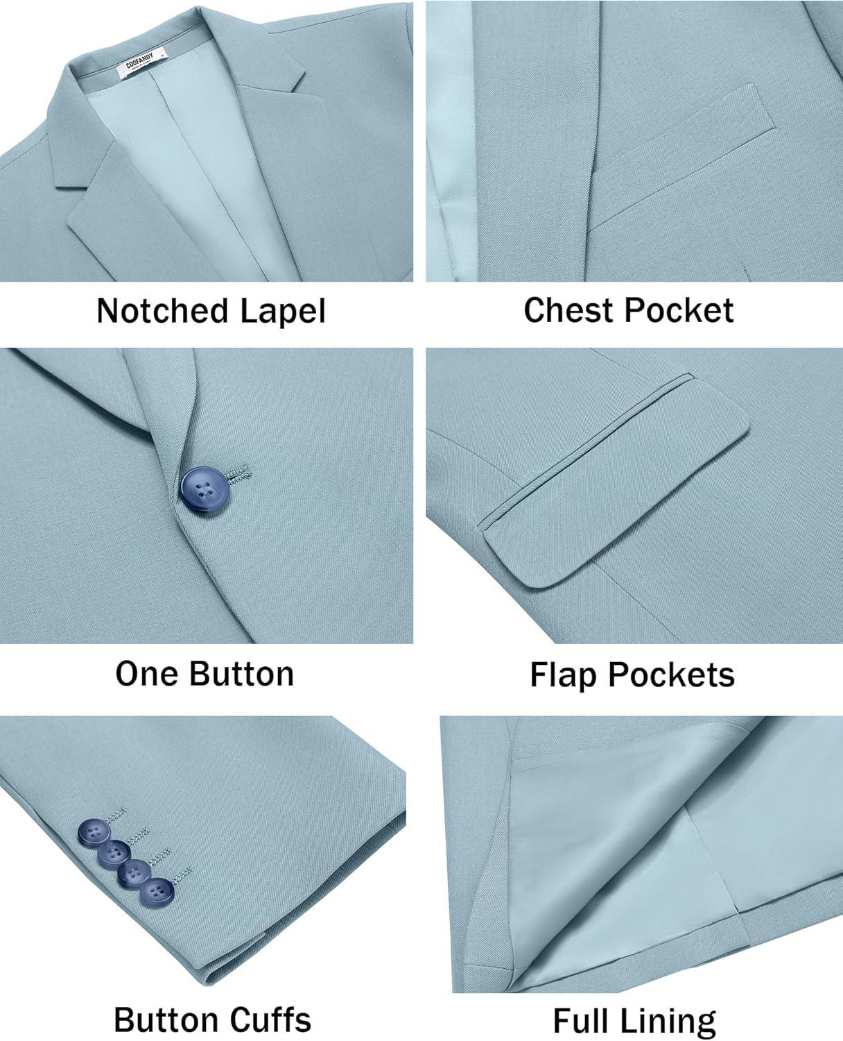 imageCOOFANDY Mens Casual Blazer Regular Fit Lightweight Sport Coats One Button Suit Jacket Dress Blazer JacketsLight Blue