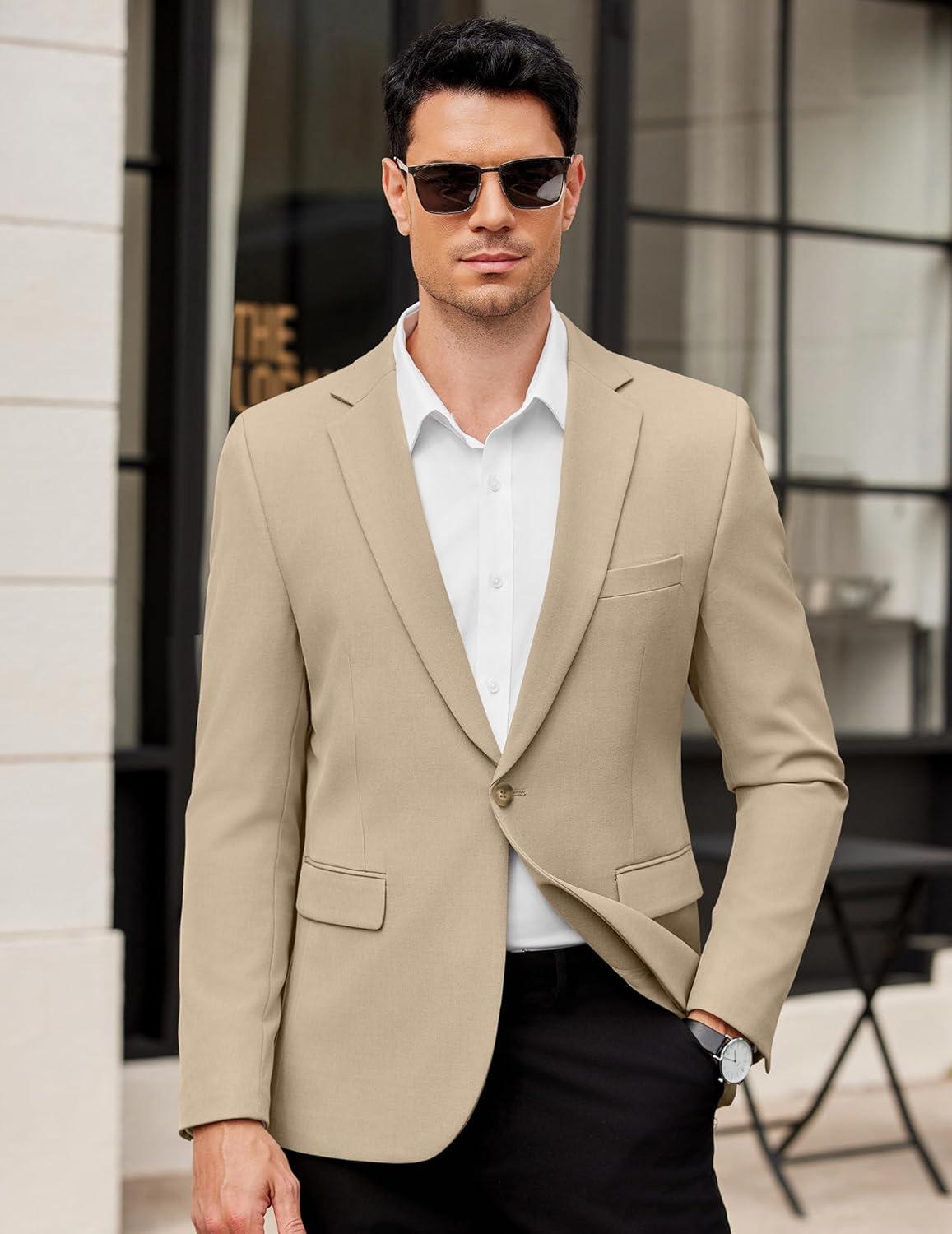 imageCOOFANDY Mens Casual Blazer Regular Fit Lightweight Sport Coats One Button Suit Jacket Dress Blazer JacketsLight Khaki