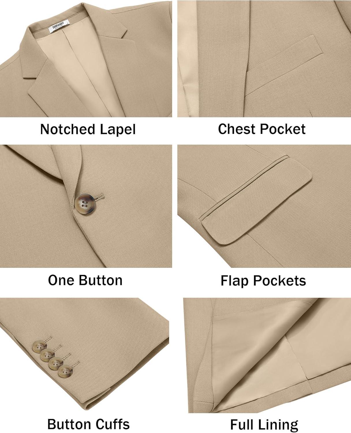 imageCOOFANDY Mens Casual Blazer Regular Fit Lightweight Sport Coats One Button Suit Jacket Dress Blazer JacketsLight Khaki