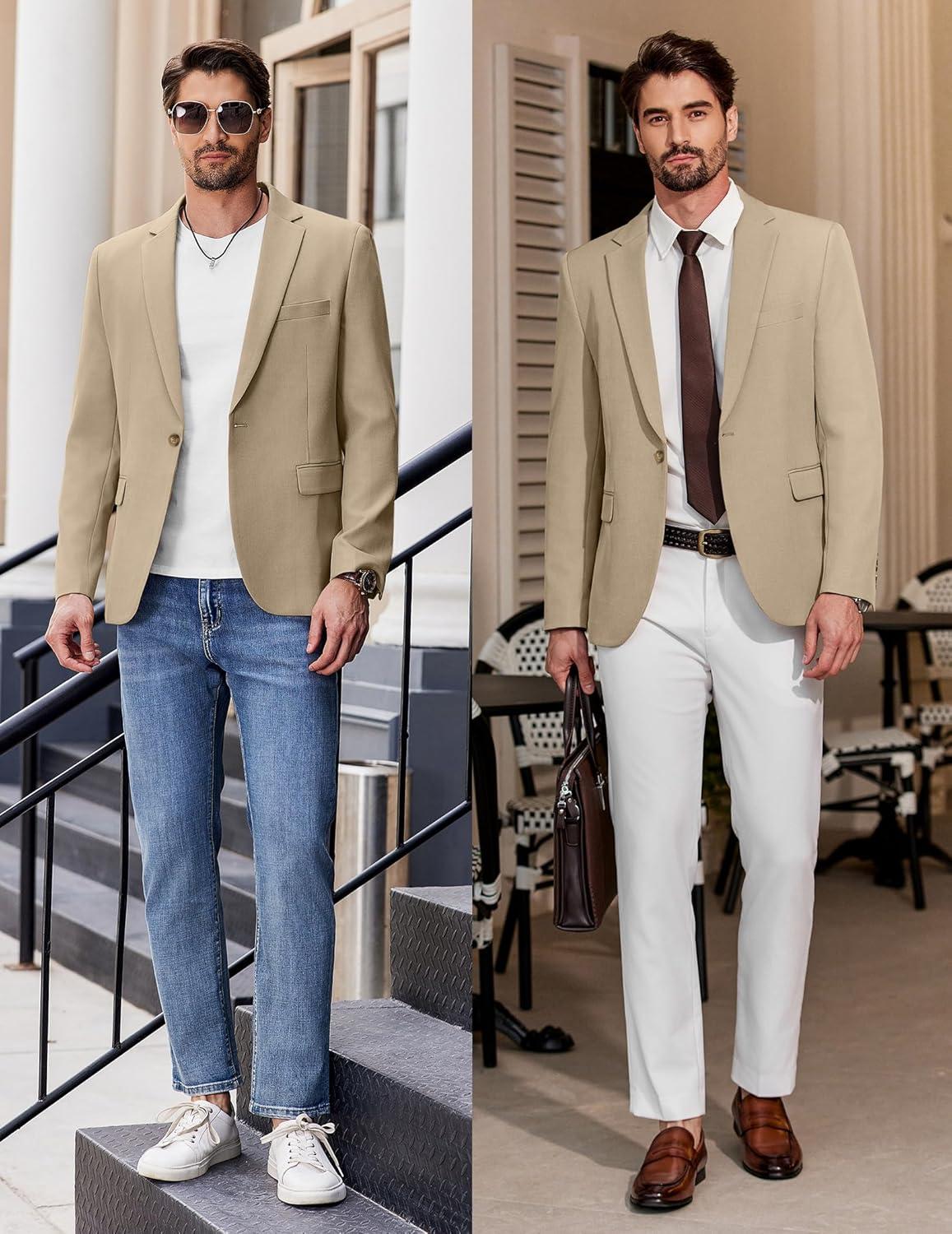 imageCOOFANDY Mens Casual Blazer Regular Fit Lightweight Sport Coats One Button Suit Jacket Dress Blazer JacketsLight Khaki