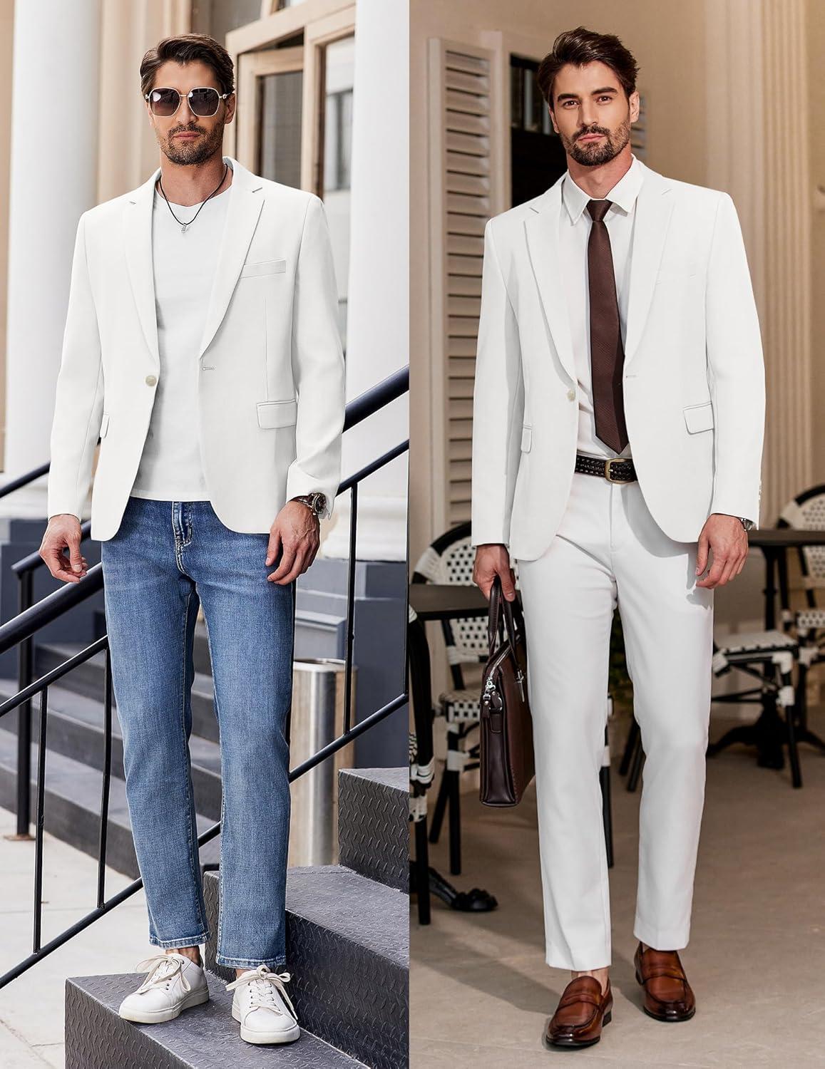 imageCOOFANDY Mens Casual Blazer Regular Fit Lightweight Sport Coats One Button Suit Jacket Dress Blazer JacketsWhite