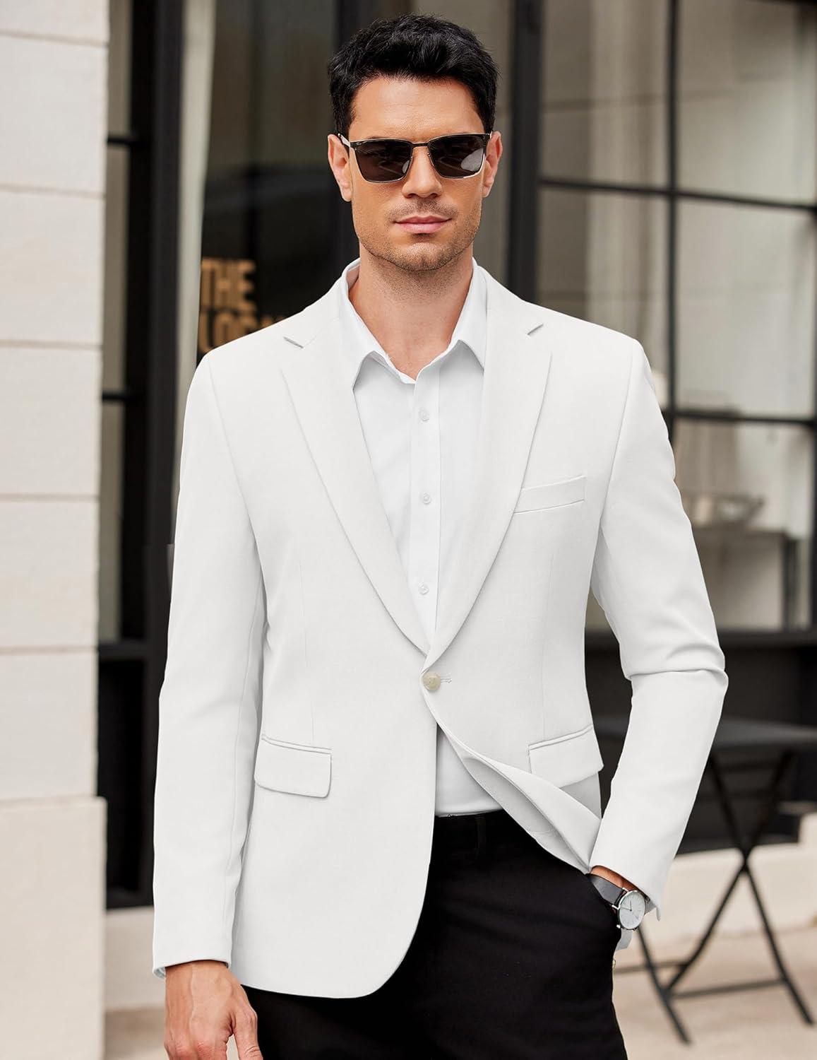 imageCOOFANDY Mens Casual Blazer Regular Fit Lightweight Sport Coats One Button Suit Jacket Dress Blazer JacketsWhite