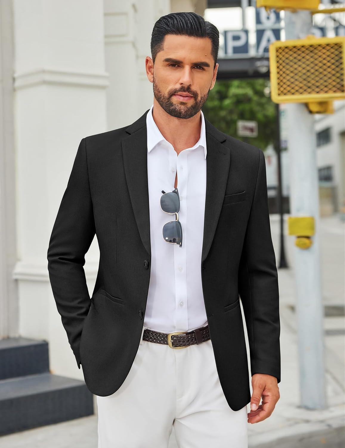 imageCOOFANDY Mens Casual Blazer Regular Fit Sport Coat Lightweight Two Buttons Suit JacketBlack